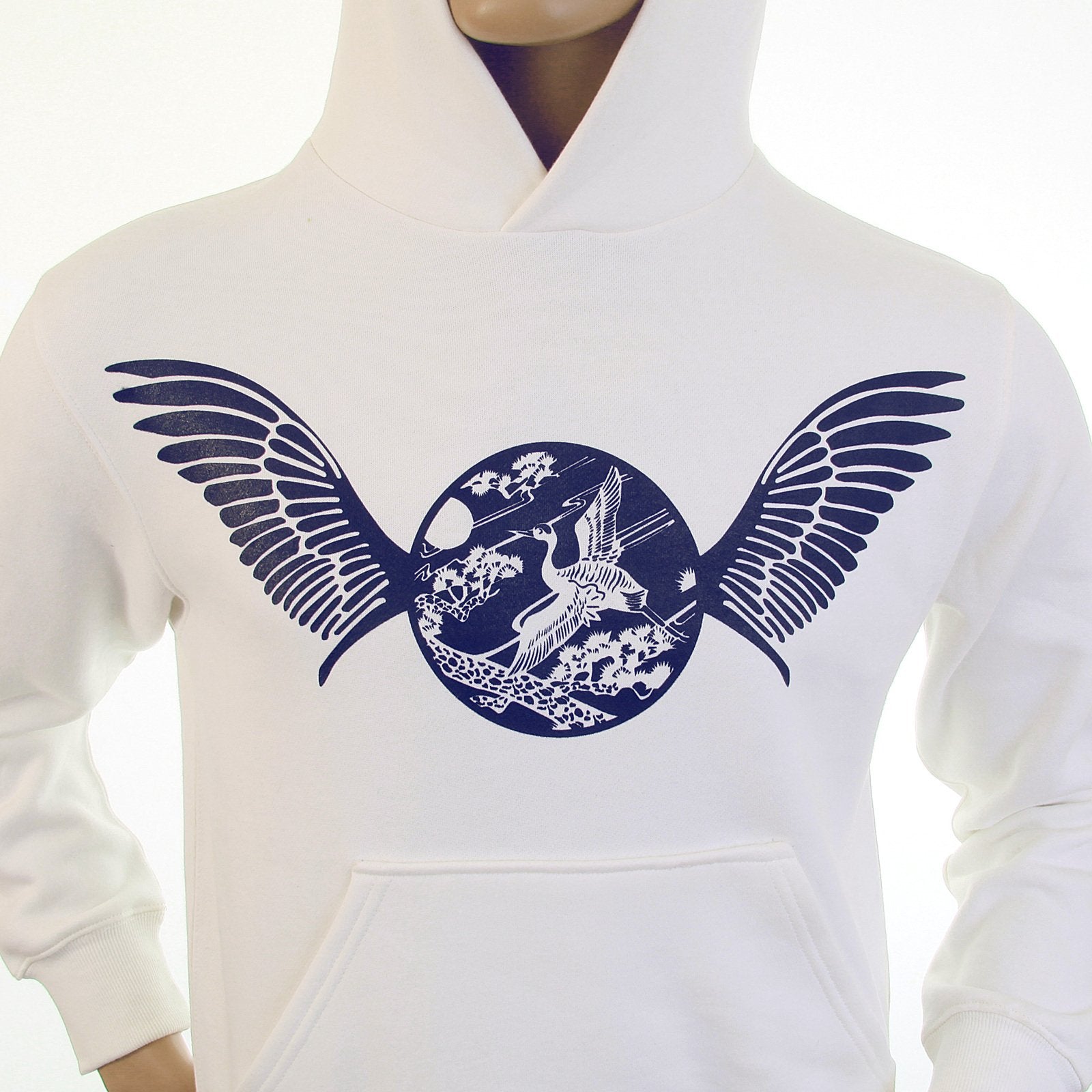 RMC MARTIN KSOHOH LARGE FITTING FREEDOM CRANE RWC141264 WHITE HOODED SWEATSHIRT WITH NAVY CRANE PRINT REDM1026