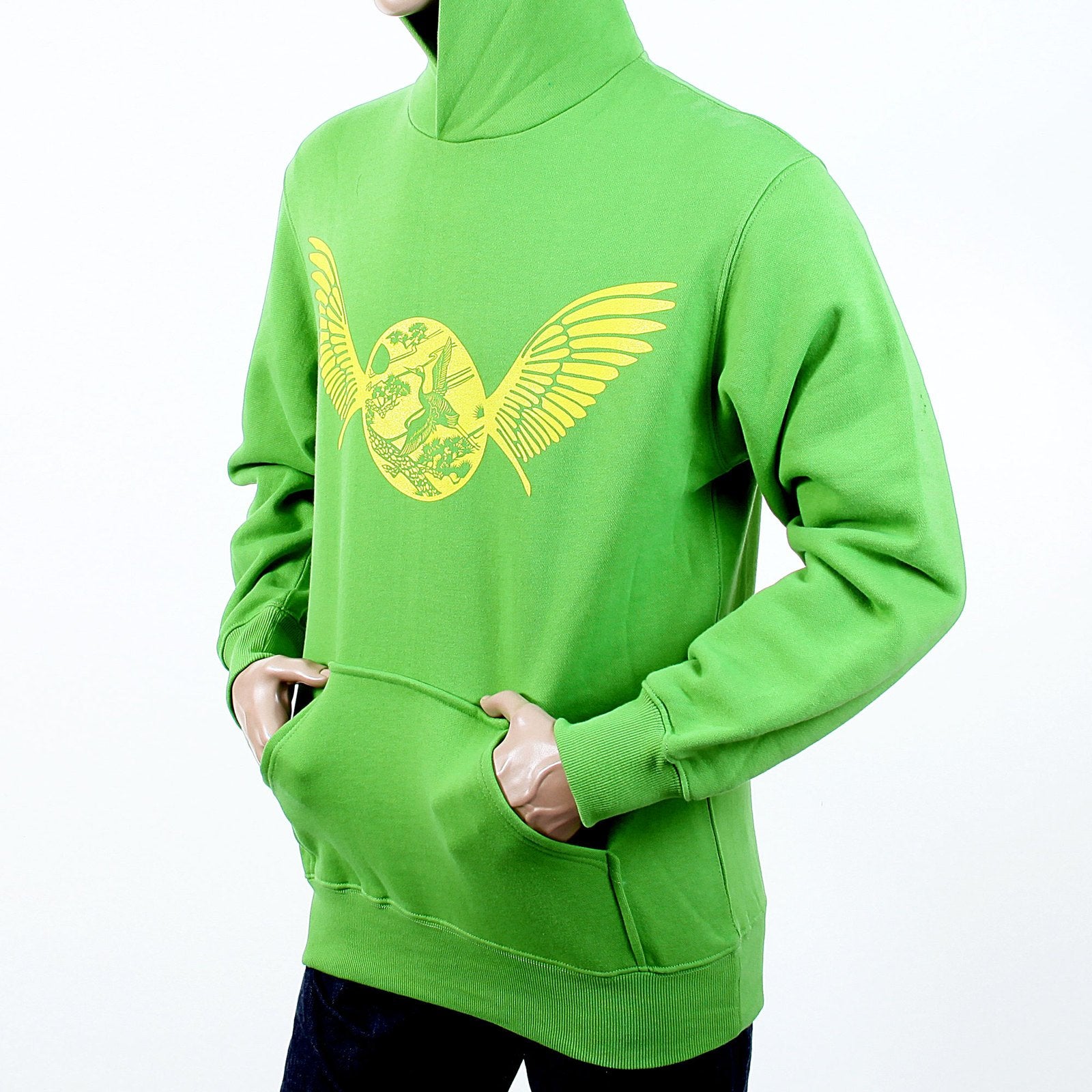 RMC MARTIN KSOHOH RWC141264 LIME GREEN LONG SLEEVE LARGE FITTING HOODED SWEATSHIRT WITH FREEDOM CRANE PRINT IN YELLOW RE