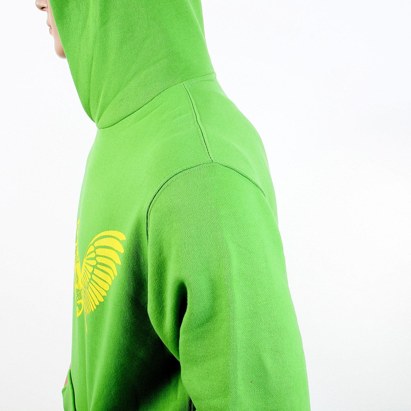RMC MARTIN KSOHOH RWC141264 LIME GREEN LONG SLEEVE LARGE FITTING HOODED SWEATSHIRT WITH FREEDOM CRANE PRINT IN YELLOW RE