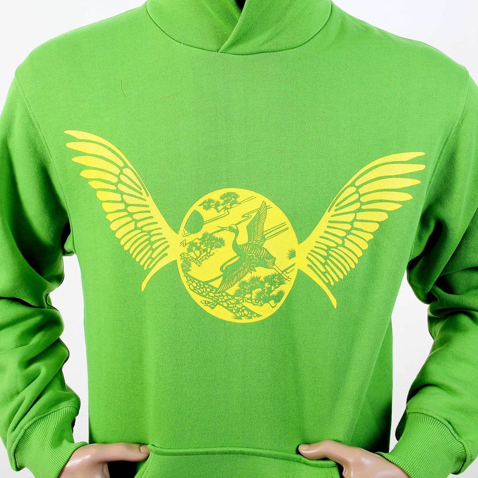 RMC MARTIN KSOHOH RWC141264 LIME GREEN LONG SLEEVE LARGE FITTING HOODED SWEATSHIRT WITH FREEDOM CRANE PRINT IN YELLOW RE