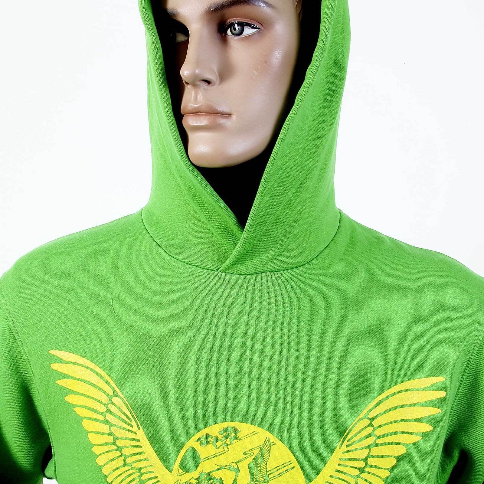 RMC MARTIN KSOHOH RWC141264 LIME GREEN LONG SLEEVE LARGE FITTING HOODED SWEATSHIRT WITH FREEDOM CRANE PRINT IN YELLOW RE