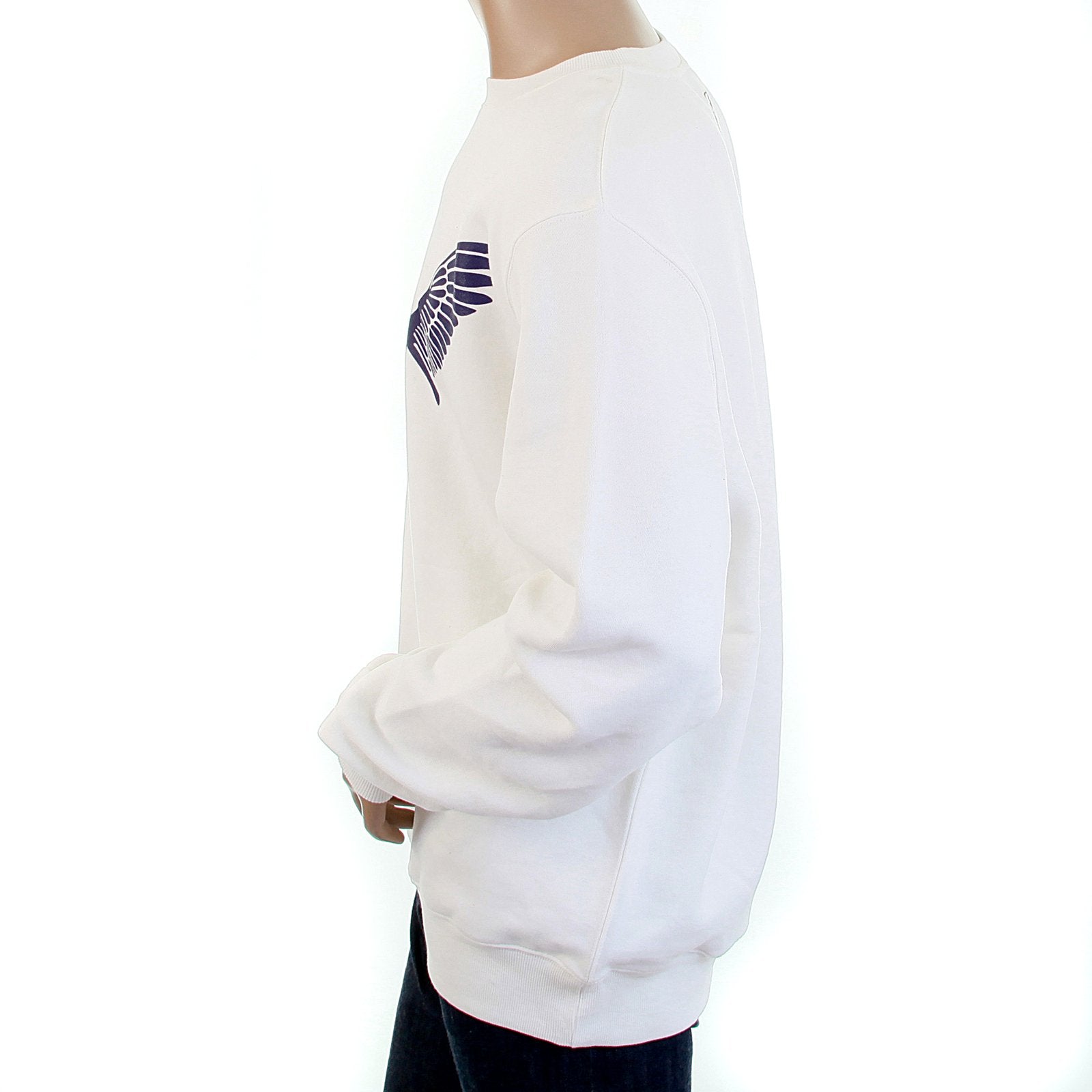 RMC JEANS RWC141262 NAVY FREEDOM CRANE PRINTED MENS LONG SLEEVED CREW NECK WHITE SWEATSHIRT WITH LARGE FITTING REDM1029