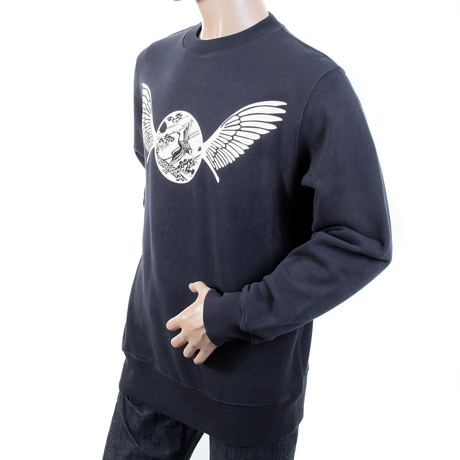 RMC JEANS RWC141262 MENS NAVY LONG SLEEVED CREW NECK SWEATSHIRT WITH ECRU FREEDOM CRANE PRINT REDM1028