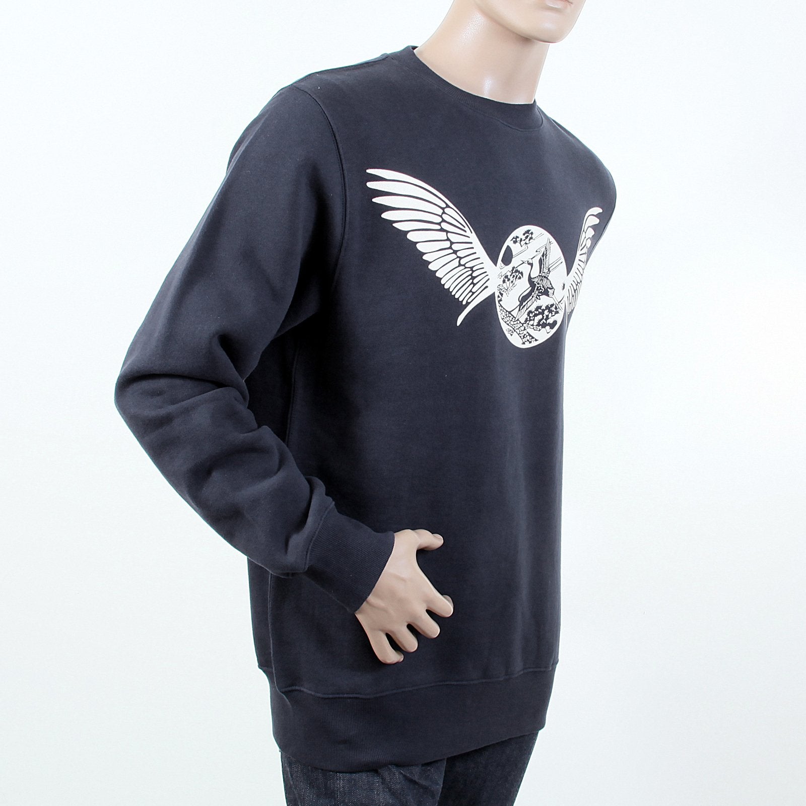 RMC JEANS RWC141262 MENS NAVY LONG SLEEVED CREW NECK SWEATSHIRT WITH ECRU FREEDOM CRANE PRINT REDM1028