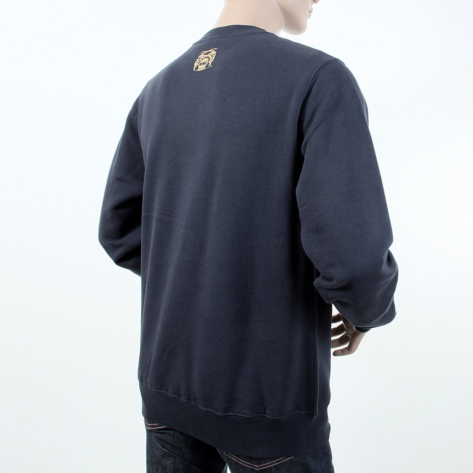 RMC JEANS RWC141262 MENS NAVY LONG SLEEVED CREW NECK SWEATSHIRT WITH ECRU FREEDOM CRANE PRINT REDM1028