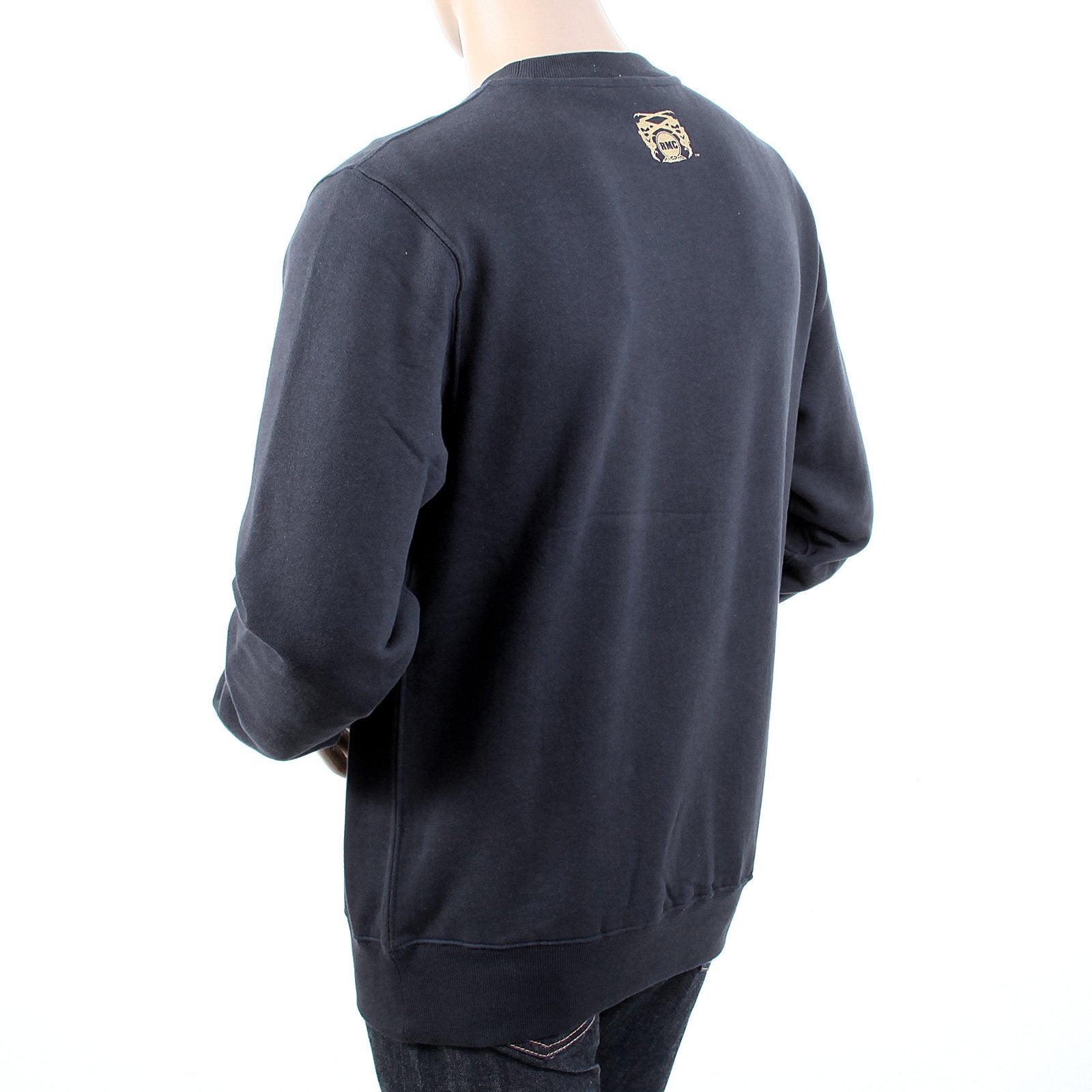 RMC JEANS RWC141262 MENS NAVY LONG SLEEVED CREW NECK SWEATSHIRT WITH ECRU FREEDOM CRANE PRINT REDM1028