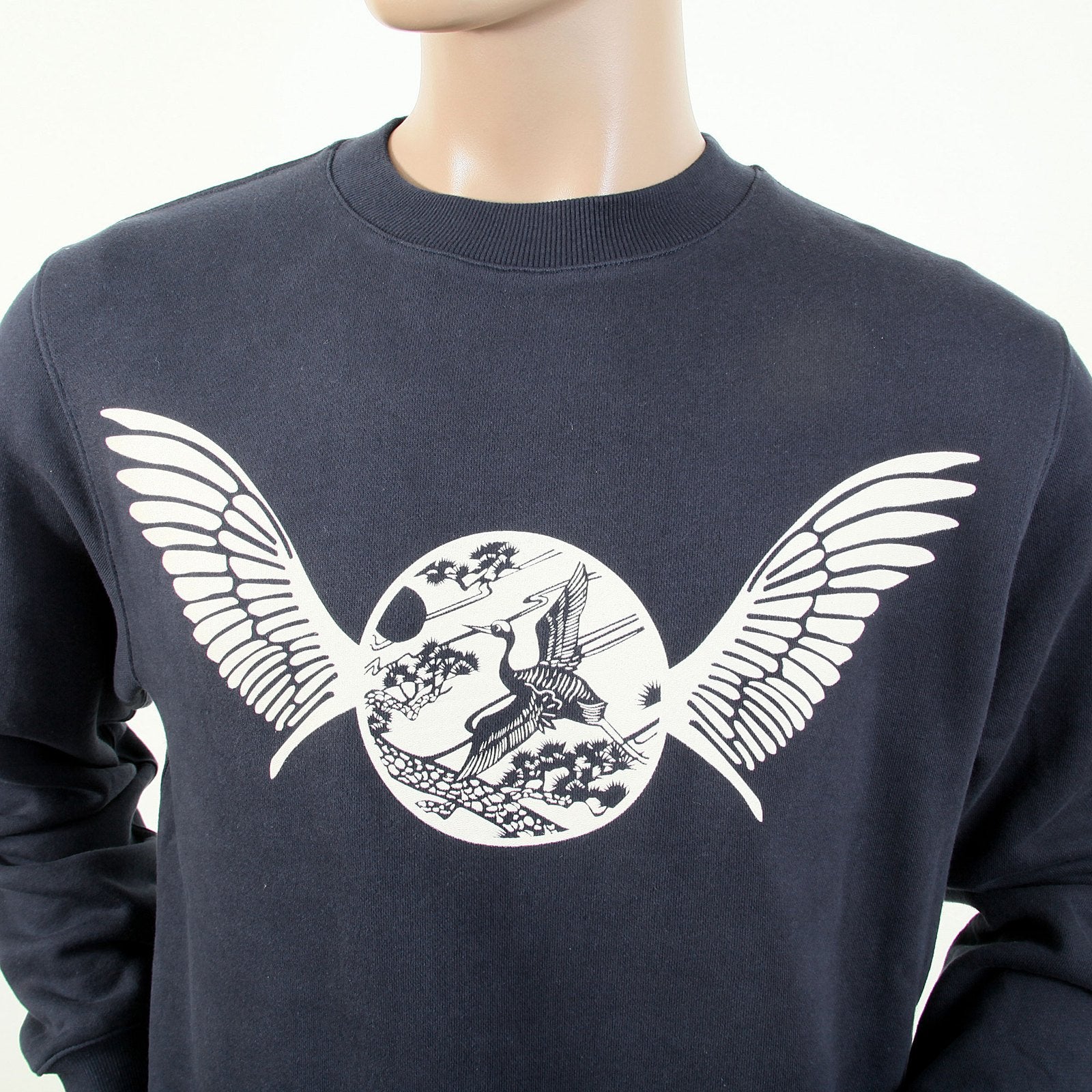 RMC JEANS RWC141262 MENS NAVY LONG SLEEVED CREW NECK SWEATSHIRT WITH ECRU FREEDOM CRANE PRINT REDM1028