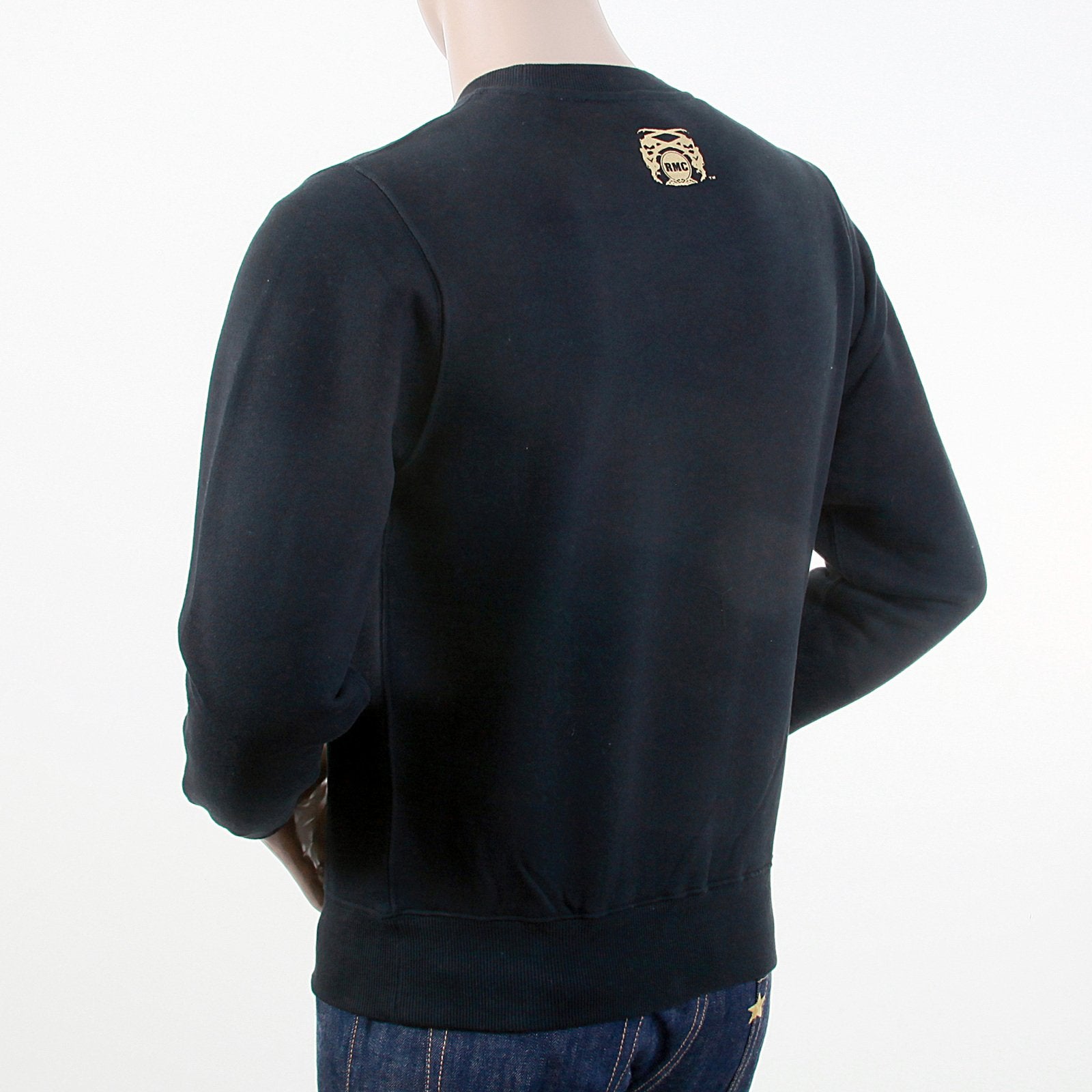 RMC JEANS LARGE FITTING LONG SLEEVED RWC141264 BLACK HOODED SWEATSHIRT WITH FREEDOM CRANE PRINTED IN ECRU REDM1027