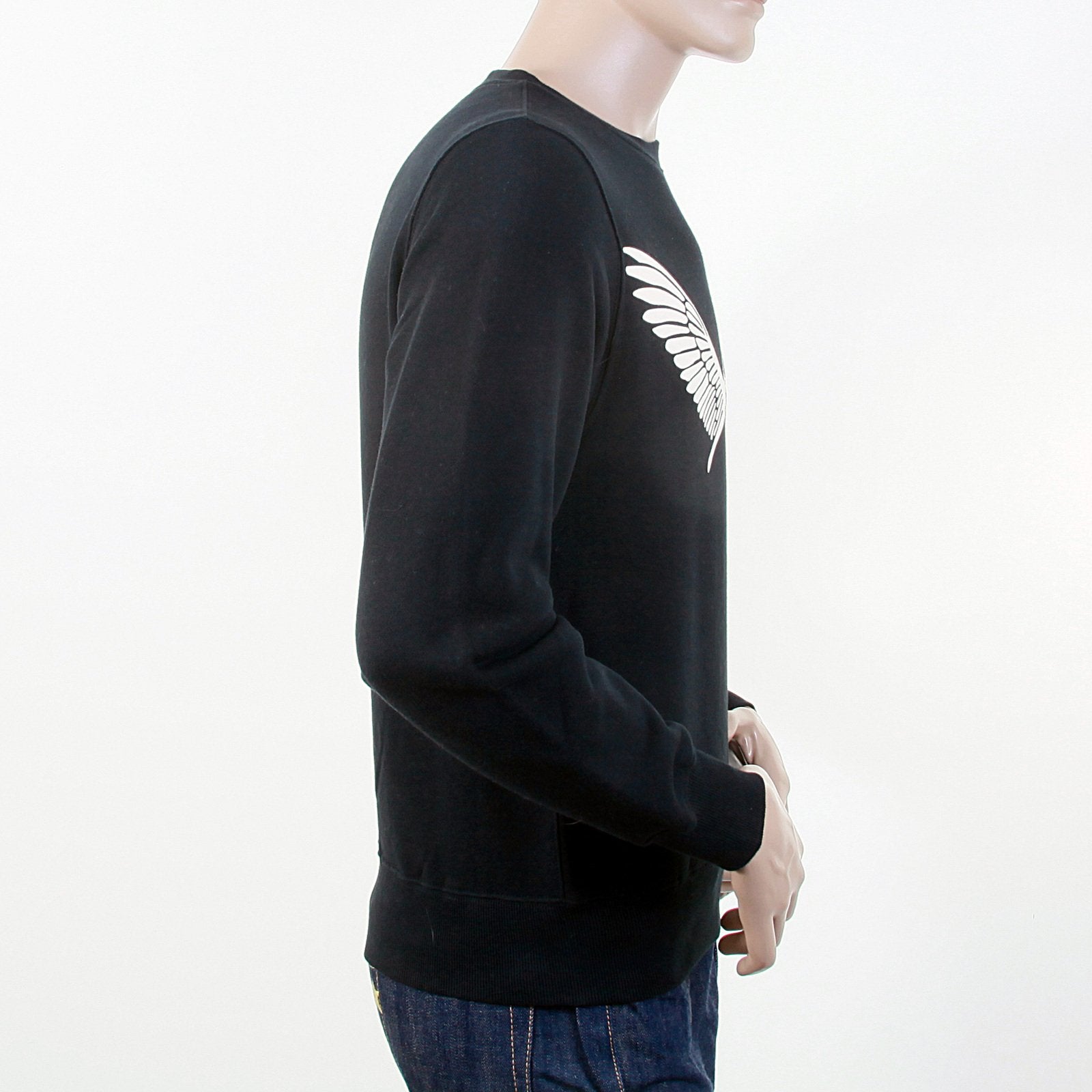 RMC JEANS LARGE FITTING LONG SLEEVED RWC141264 BLACK HOODED SWEATSHIRT WITH FREEDOM CRANE PRINTED IN ECRU REDM1027