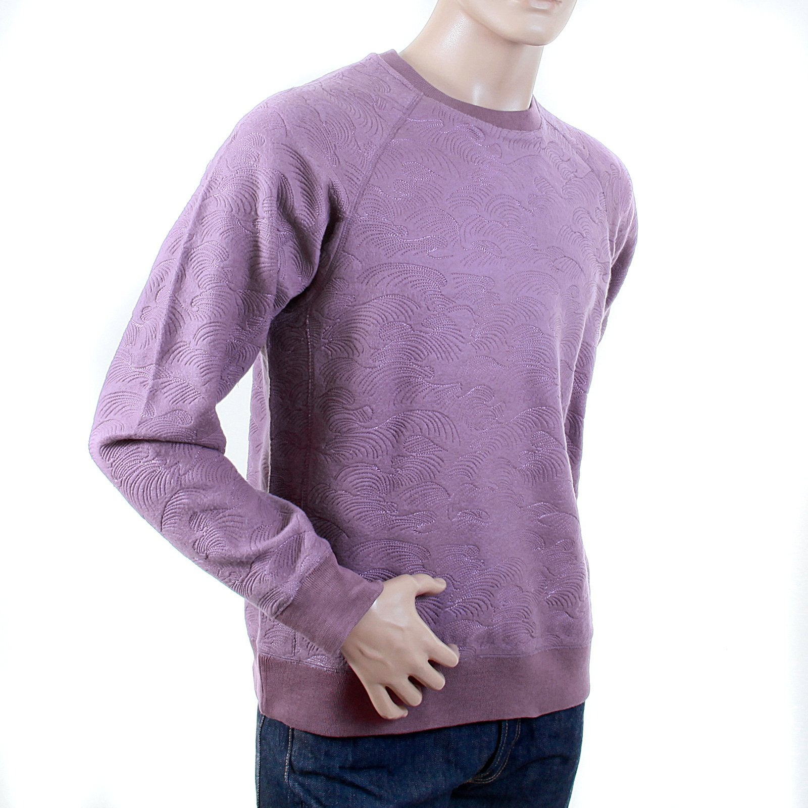 RMC JEANS R6WHTSUNAMIE MENS LARGE FITTING CREW NECK TSUNAMI WAVE LILAC COTTON SWEATSHIRT REDM1056