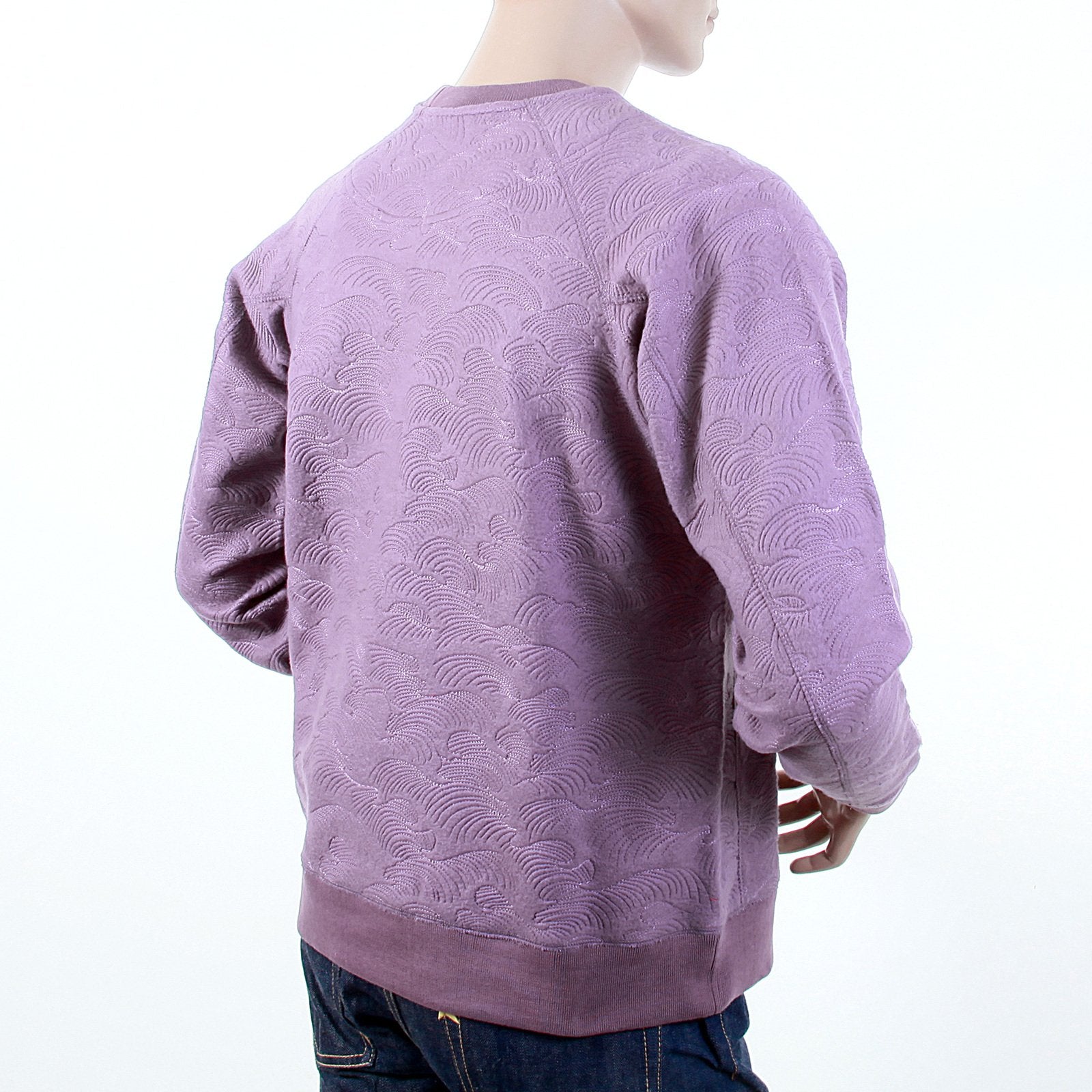 RMC JEANS R6WHTSUNAMIE MENS LARGE FITTING CREW NECK TSUNAMI WAVE LILAC COTTON SWEATSHIRT REDM1056