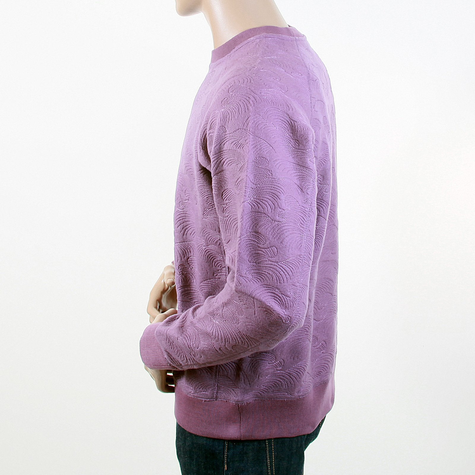 RMC JEANS R6WHTSUNAMIE MENS LARGE FITTING CREW NECK TSUNAMI WAVE LILAC COTTON SWEATSHIRT REDM1056