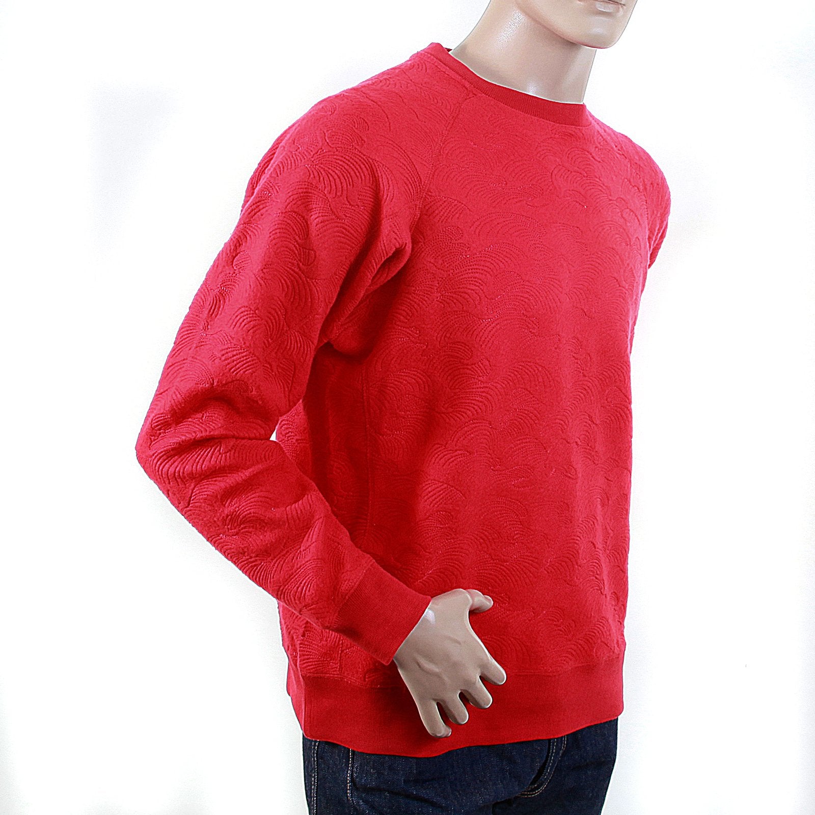 RMC JEANS R6WHTSUNAMIE MENS RAGLAN SLEEVE CREW NECK LARGE FITTING TSUNAMI WAVE RED SWEATSHIRT REDM1054