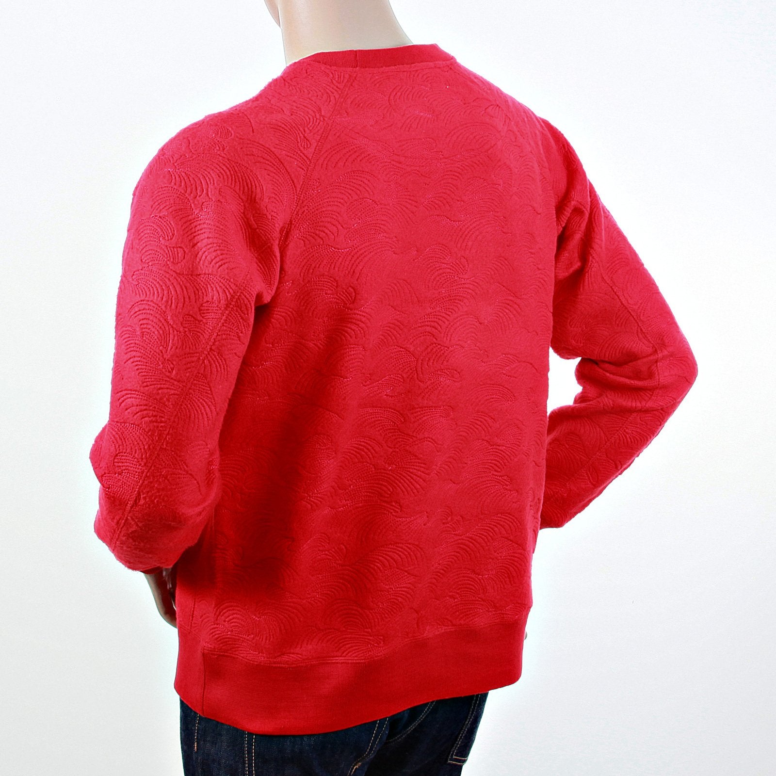 RMC JEANS R6WHTSUNAMIE MENS RAGLAN SLEEVE CREW NECK LARGE FITTING TSUNAMI WAVE RED SWEATSHIRT REDM1054