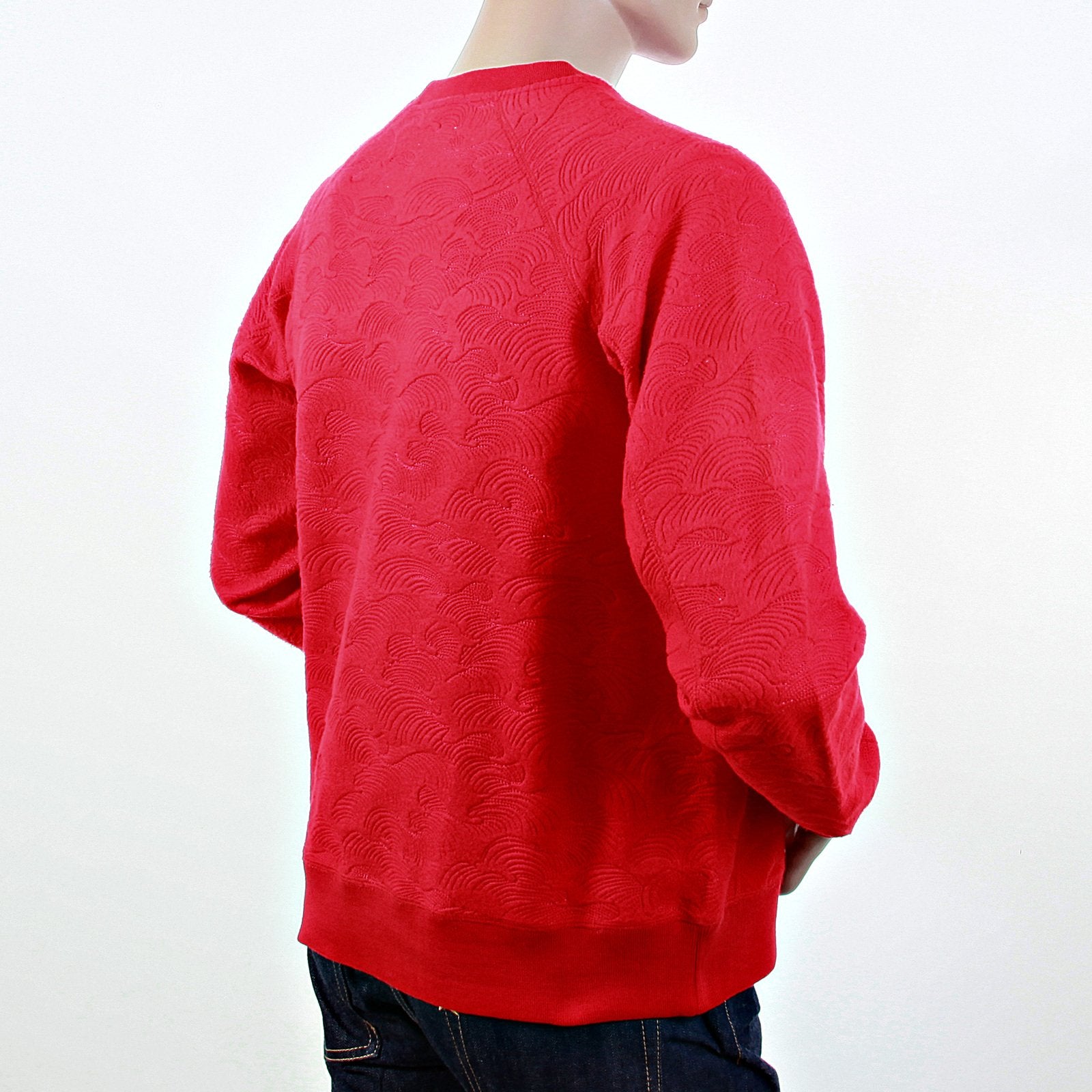 RMC JEANS R6WHTSUNAMIE MENS RAGLAN SLEEVE CREW NECK LARGE FITTING TSUNAMI WAVE RED SWEATSHIRT REDM1054