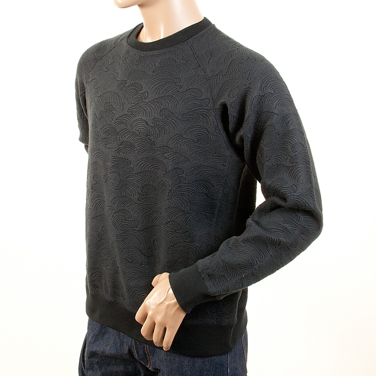 RMC MARTIN KSOHOH R6WHTSUNAMIE CREW NECK BLACK LARGE FIT TSUNAMI WAVE EMBROIDERED SWEATSHIRT FOR MEN REDM1057