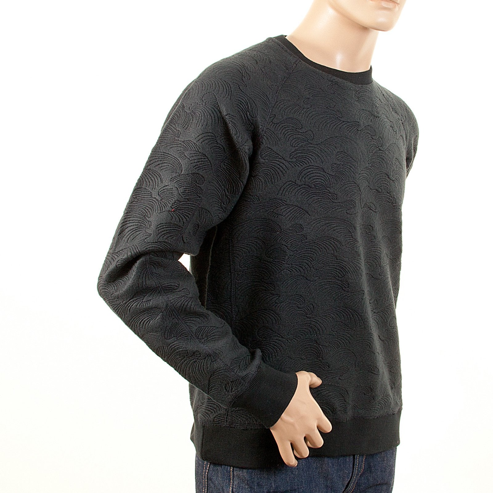 RMC MARTIN KSOHOH R6WHTSUNAMIE CREW NECK BLACK LARGE FIT TSUNAMI WAVE EMBROIDERED SWEATSHIRT FOR MEN REDM1057