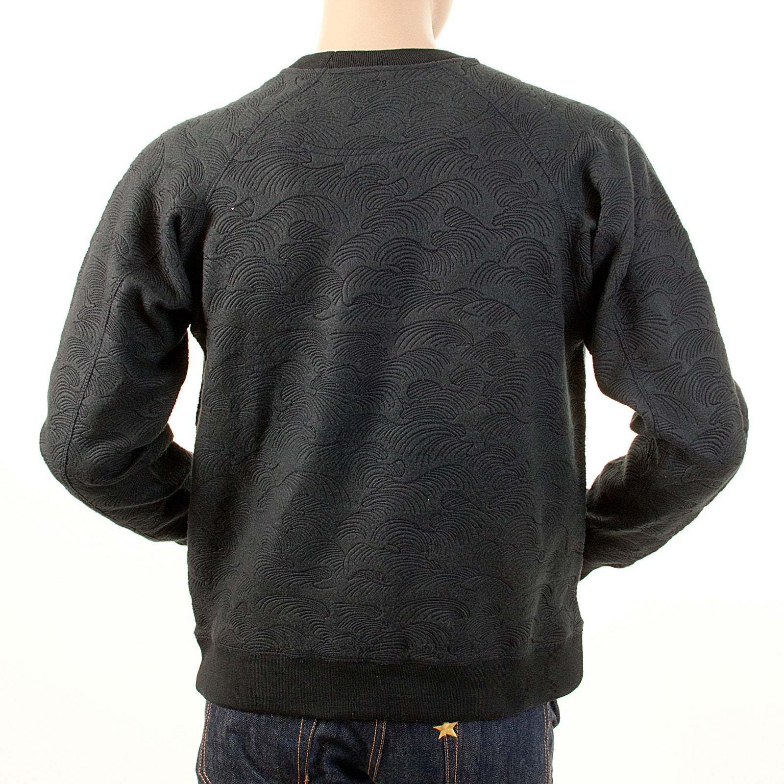 RMC MARTIN KSOHOH R6WHTSUNAMIE CREW NECK BLACK LARGE FIT TSUNAMI WAVE EMBROIDERED SWEATSHIRT FOR MEN REDM1057