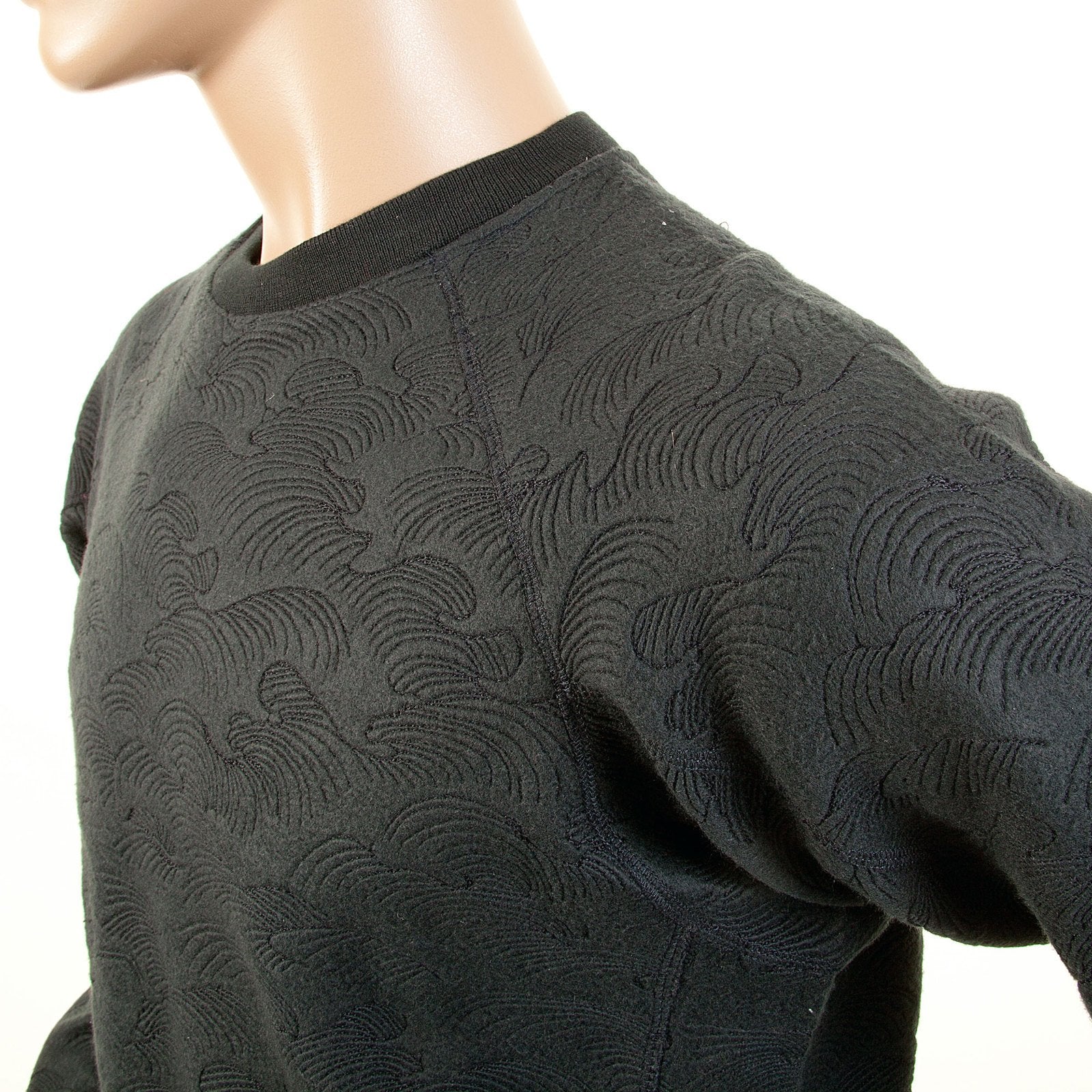 RMC MARTIN KSOHOH R6WHTSUNAMIE CREW NECK BLACK LARGE FIT TSUNAMI WAVE EMBROIDERED SWEATSHIRT FOR MEN REDM1057