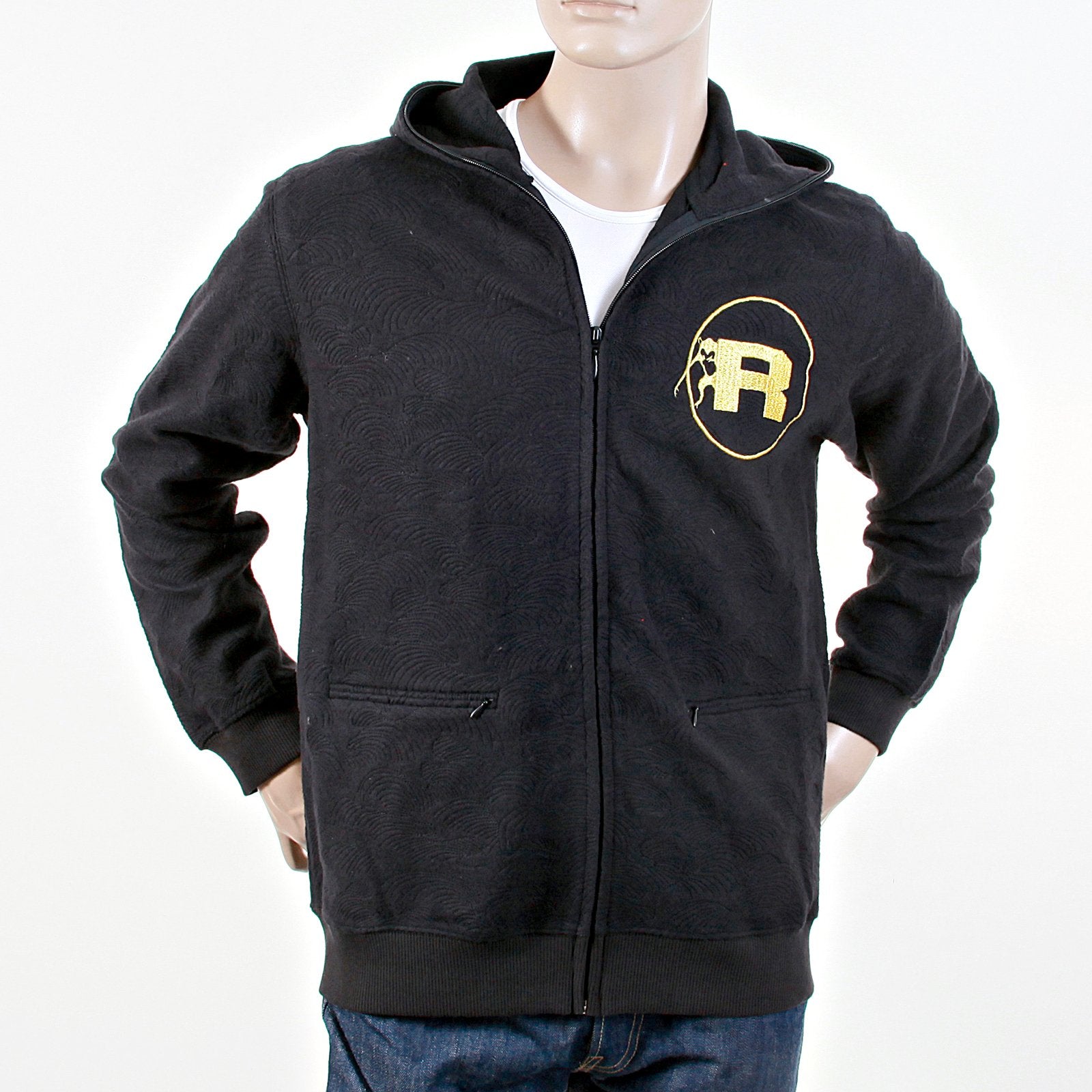 RMC JEANS R6WCTSUNAMIE BLACK LARGE FITTING COTTON ZIPPED TSUNAMI WAVE HOODED SWEATSHIRT REDM1062