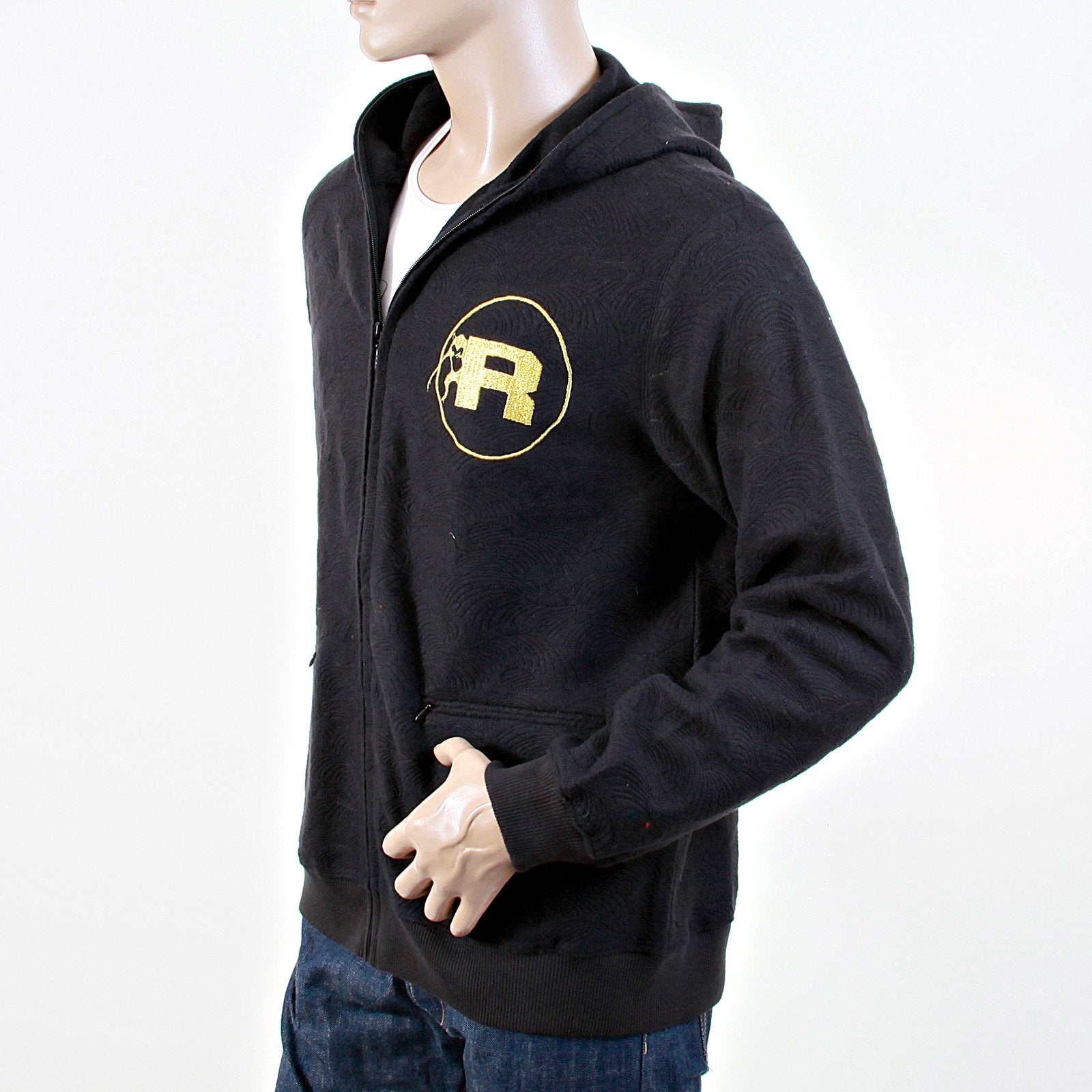 RMC JEANS R6WCTSUNAMIE BLACK LARGE FITTING COTTON ZIPPED TSUNAMI WAVE HOODED SWEATSHIRT REDM1062