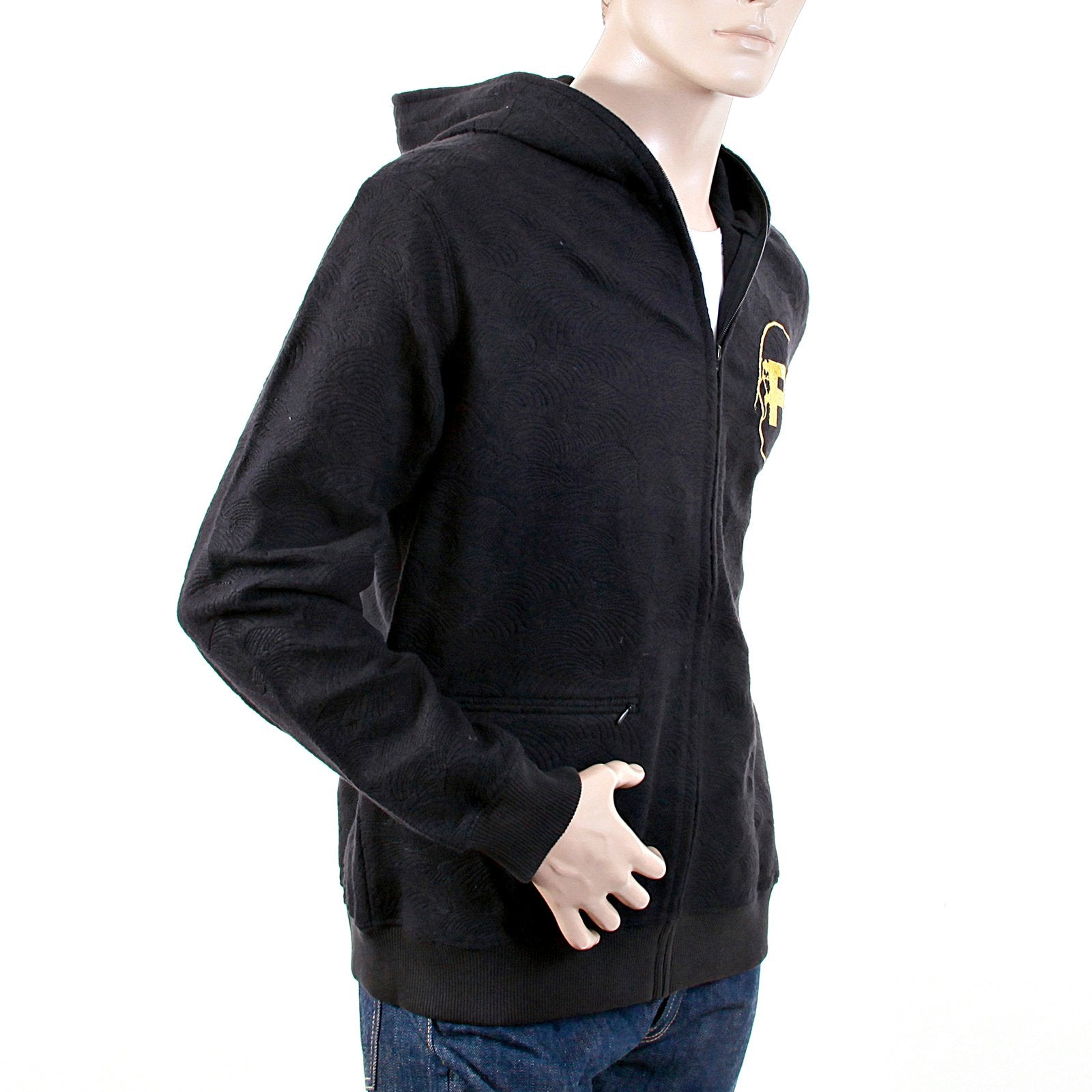 RMC JEANS R6WCTSUNAMIE BLACK LARGE FITTING COTTON ZIPPED TSUNAMI WAVE HOODED SWEATSHIRT REDM1062