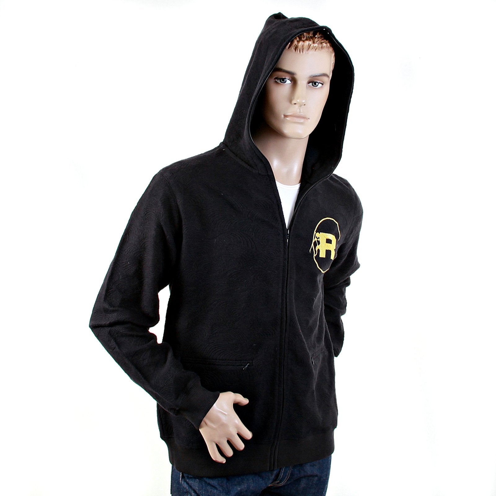 RMC JEANS R6WCTSUNAMIE BLACK LARGE FITTING COTTON ZIPPED TSUNAMI WAVE HOODED SWEATSHIRT REDM1062