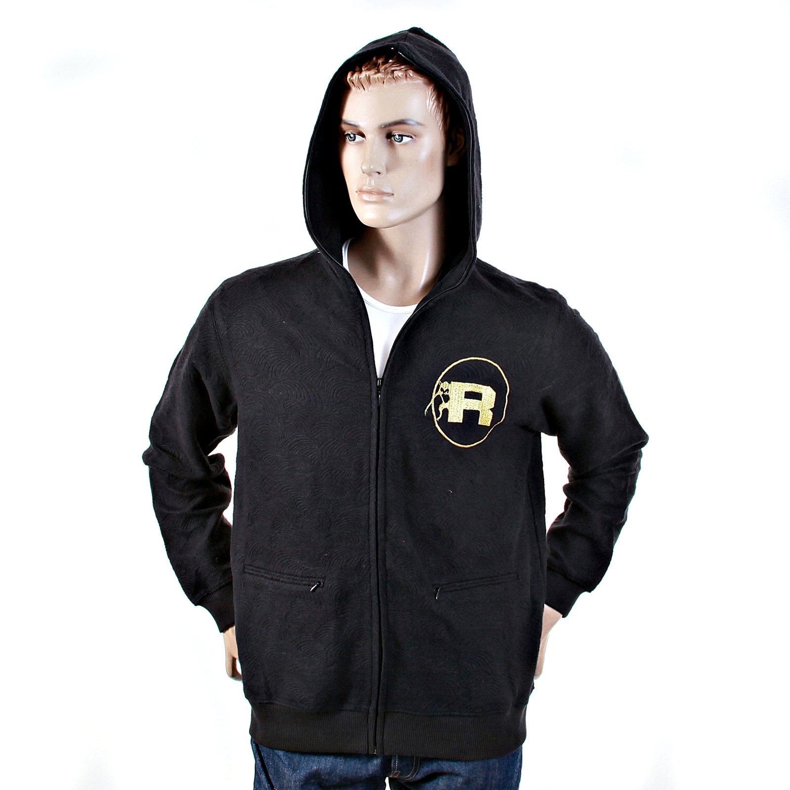 RMC JEANS R6WCTSUNAMIE BLACK LARGE FITTING COTTON ZIPPED TSUNAMI WAVE HOODED SWEATSHIRT REDM1062