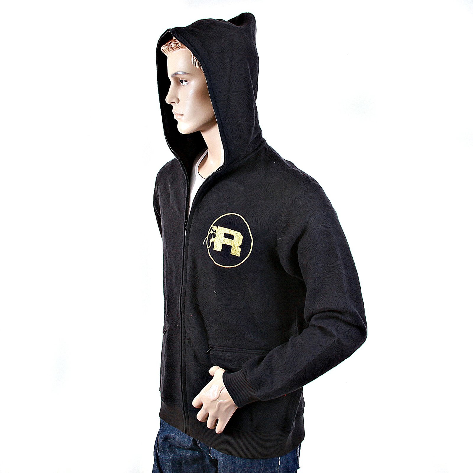 RMC JEANS R6WCTSUNAMIE BLACK LARGE FITTING COTTON ZIPPED TSUNAMI WAVE HOODED SWEATSHIRT REDM1062