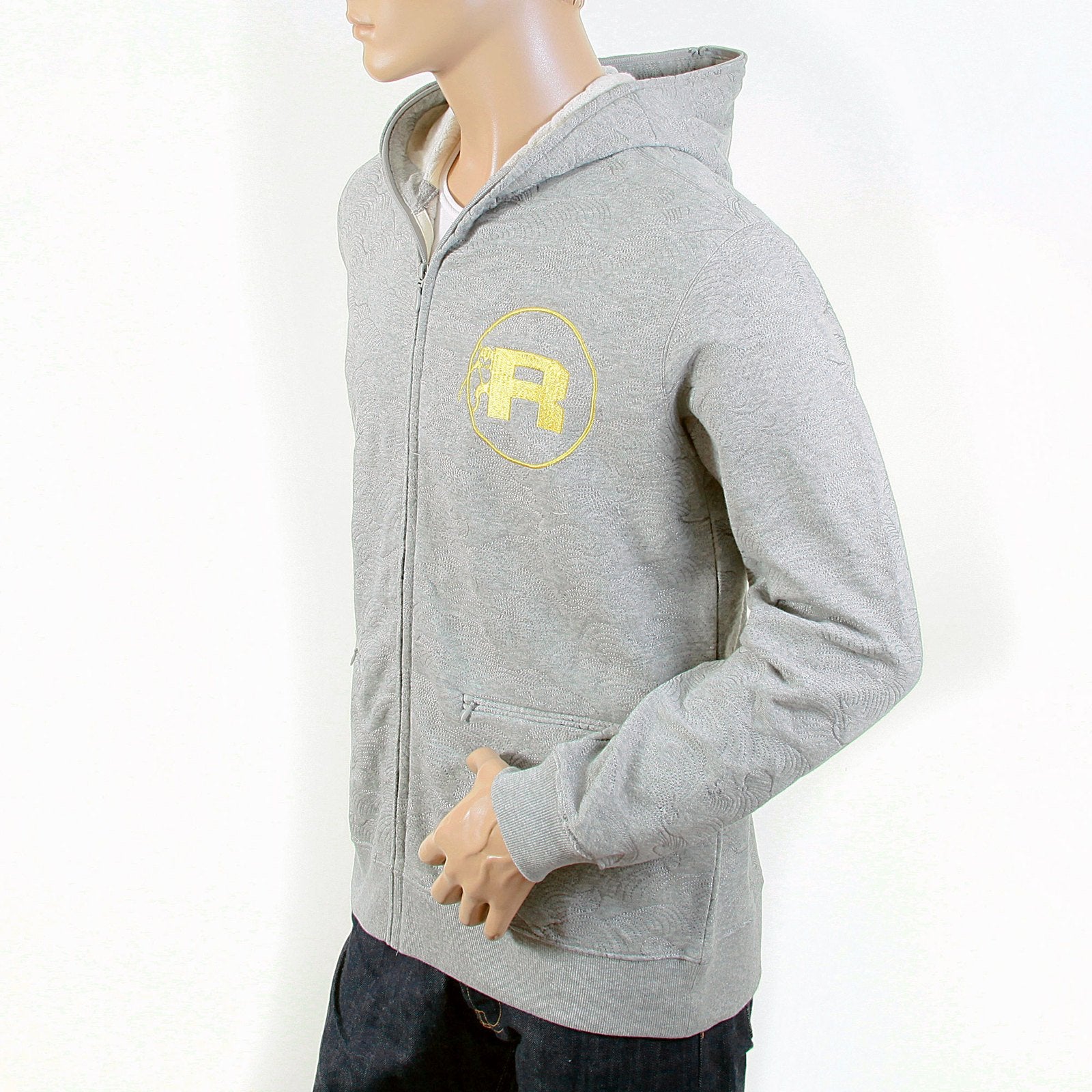 RMC R6WCTSUNAMIE COTTON TSUNAMI WAVE EMBROIDERED ZIPPED HOODED JACKET IN GREY MARL REDM1065