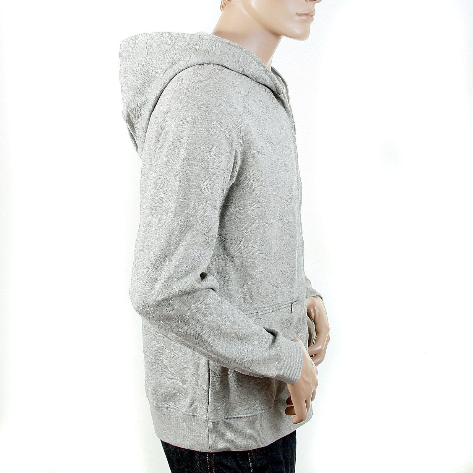 RMC R6WCTSUNAMIE COTTON TSUNAMI WAVE EMBROIDERED ZIPPED HOODED JACKET IN GREY MARL REDM1065