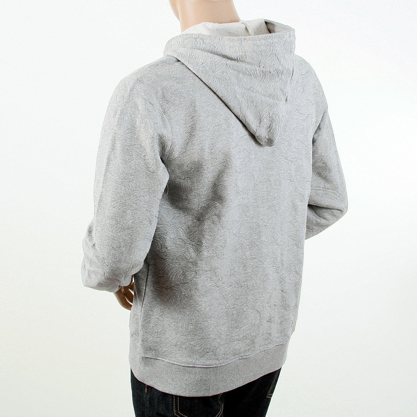 RMC R6WCTSUNAMIE COTTON TSUNAMI WAVE EMBROIDERED ZIPPED HOODED JACKET IN GREY MARL REDM1065