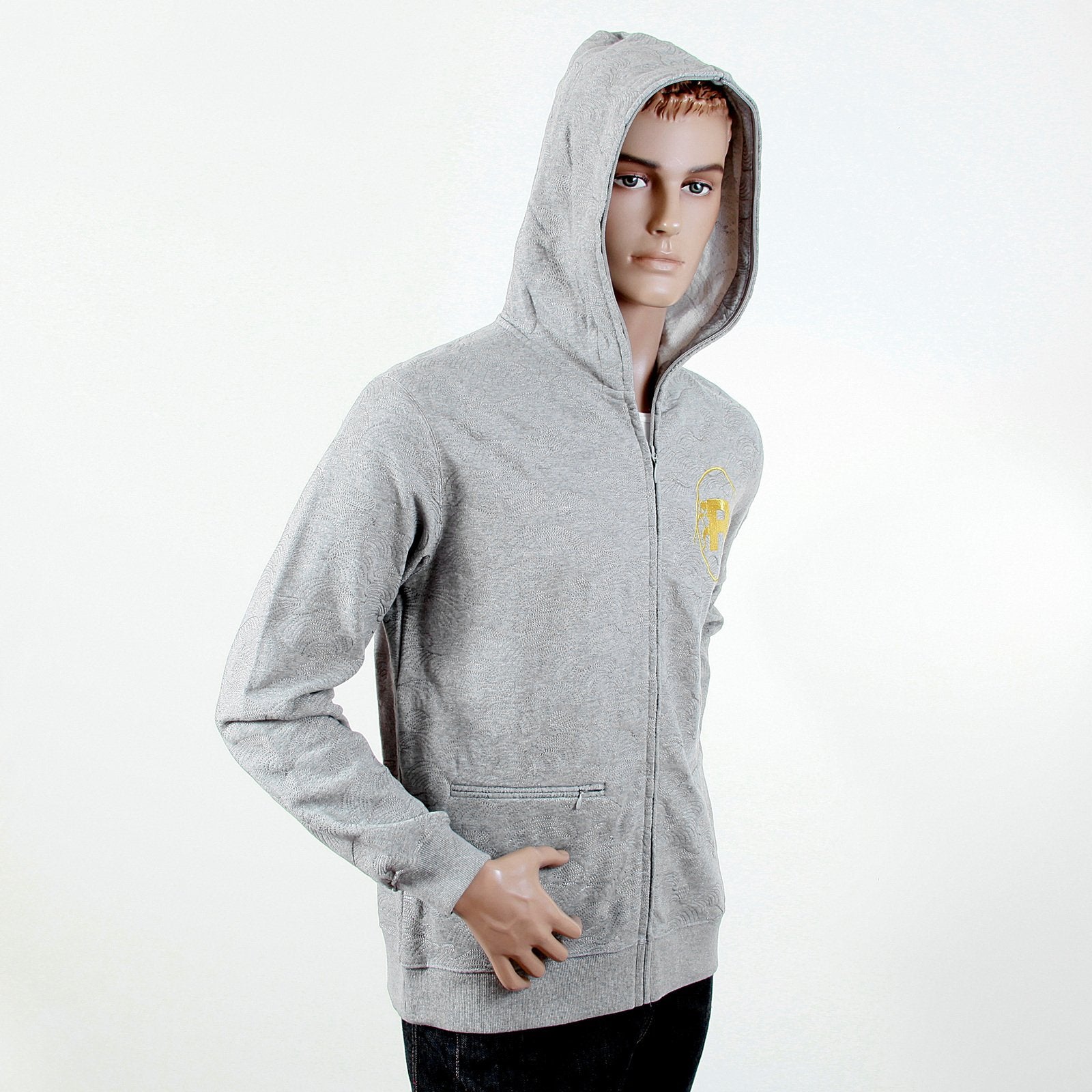 RMC R6WCTSUNAMIE COTTON TSUNAMI WAVE EMBROIDERED ZIPPED HOODED JACKET IN GREY MARL REDM1065