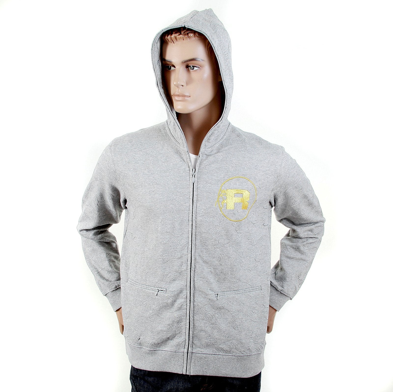 RMC R6WCTSUNAMIE COTTON TSUNAMI WAVE EMBROIDERED ZIPPED HOODED JACKET IN GREY MARL REDM1065