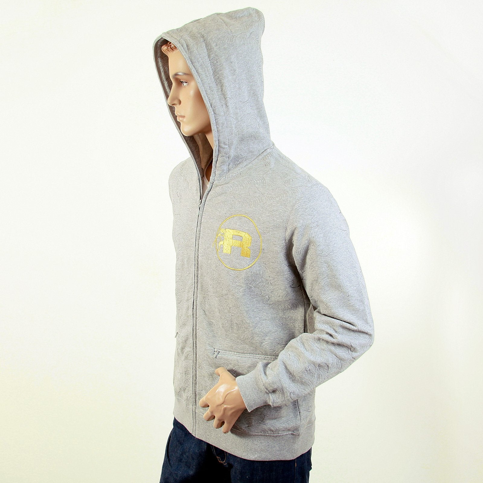 RMC R6WCTSUNAMIE COTTON TSUNAMI WAVE EMBROIDERED ZIPPED HOODED JACKET IN GREY MARL REDM1065