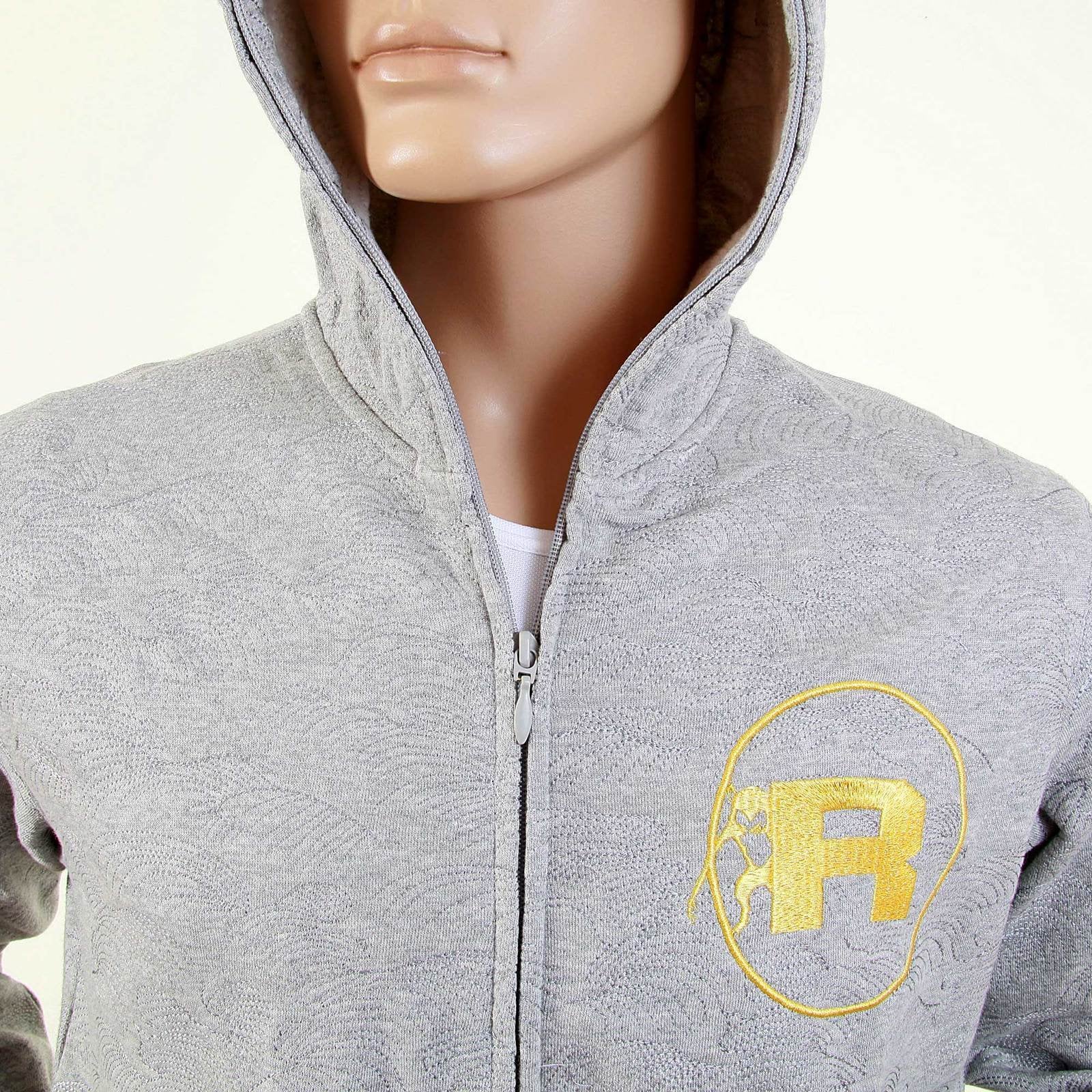 RMC R6WCTSUNAMIE COTTON TSUNAMI WAVE EMBROIDERED ZIPPED HOODED JACKET IN GREY MARL REDM1065