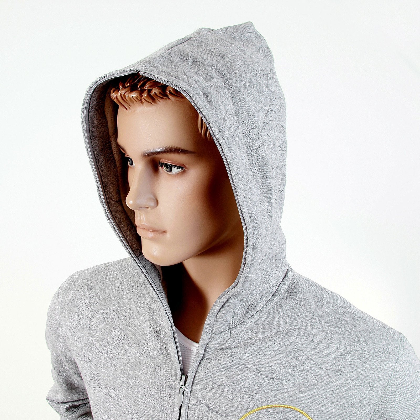 RMC R6WCTSUNAMIE COTTON TSUNAMI WAVE EMBROIDERED ZIPPED HOODED JACKET IN GREY MARL REDM1065