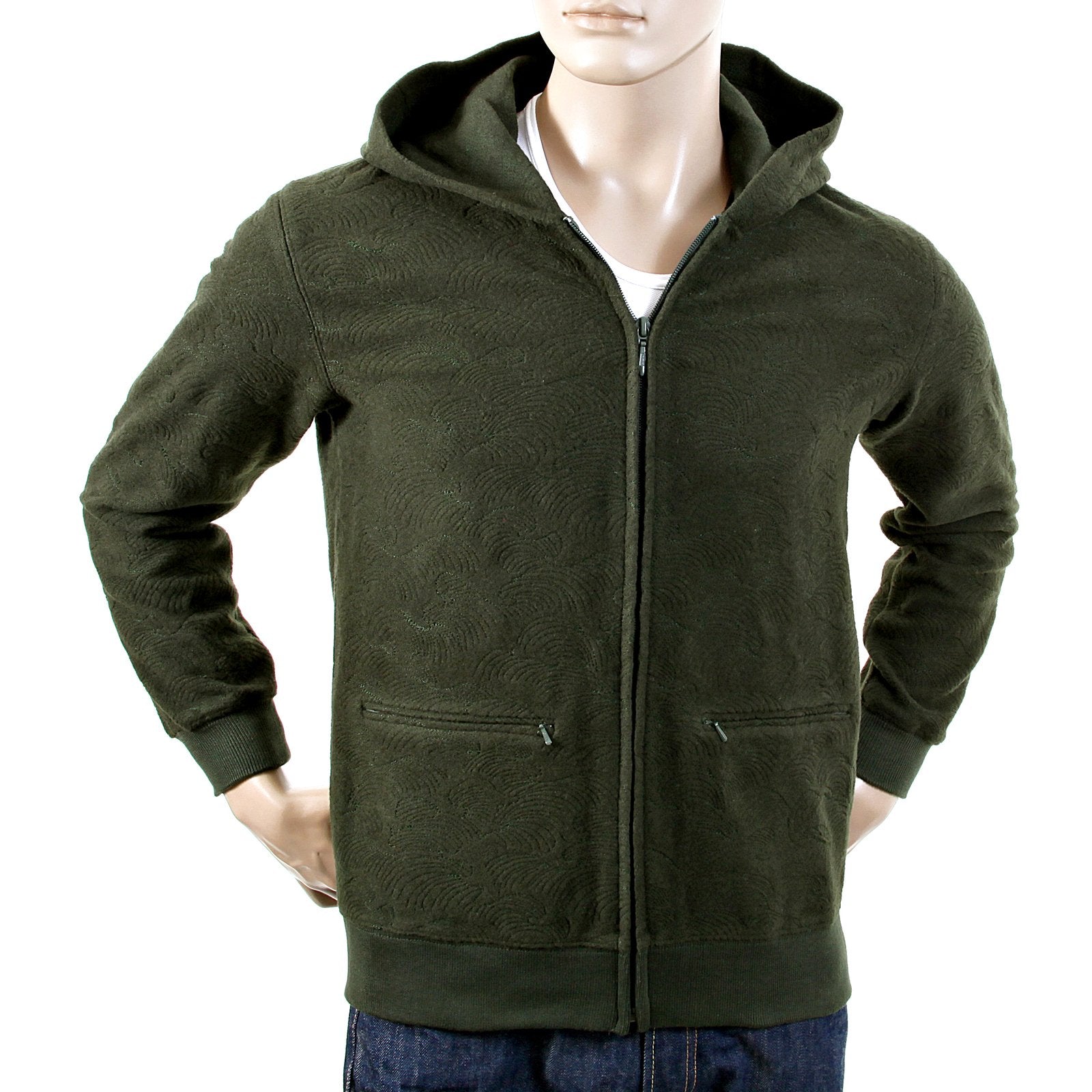 RMC MARTIN KSOHOH BOTTLE GREEN WOOL TSUNAMI WAVE R6MPJK492NDG ZIPPED HOODY JACKET MENS REDM1050