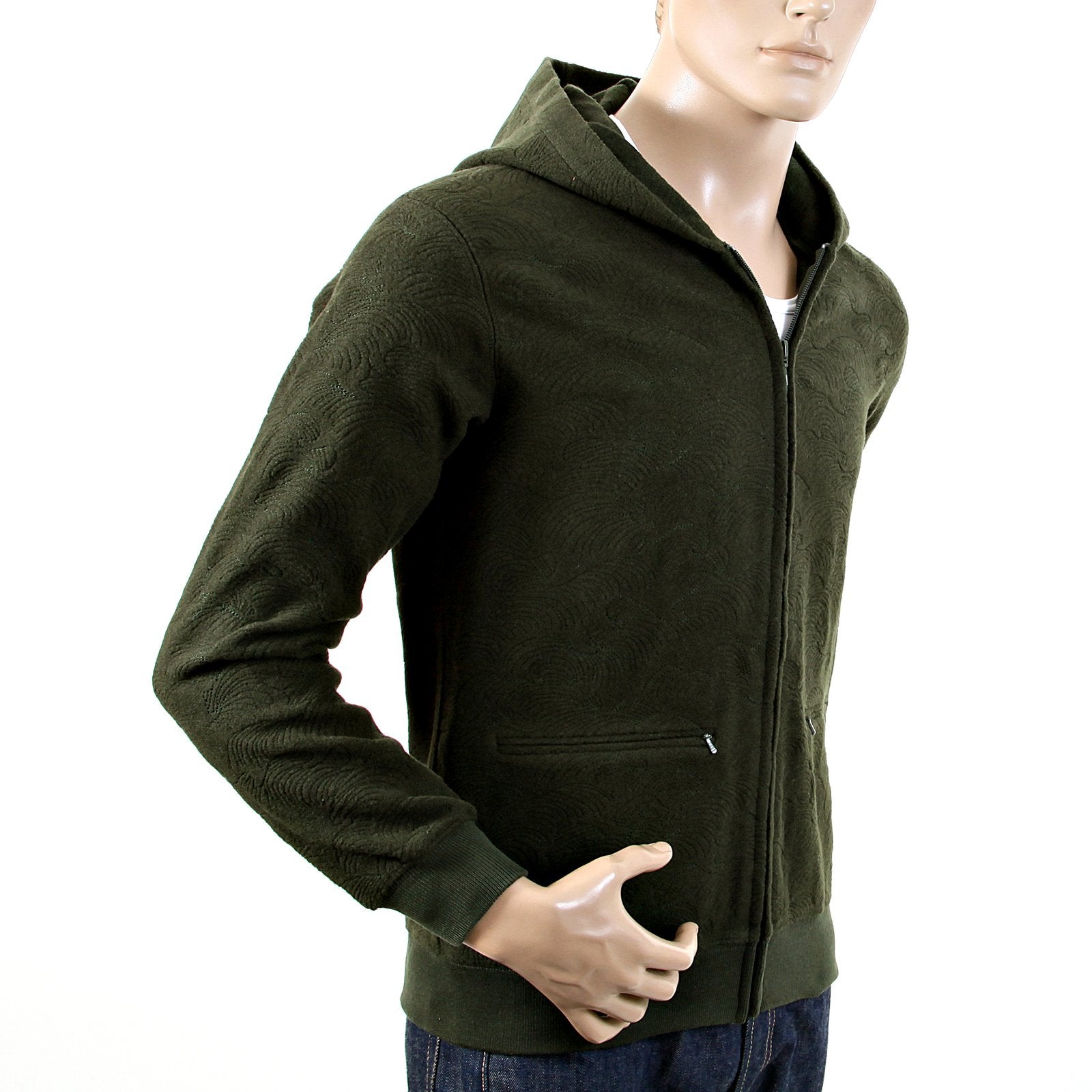 RMC MARTIN KSOHOH BOTTLE GREEN WOOL TSUNAMI WAVE R6MPJK492NDG ZIPPED HOODY JACKET MENS REDM1050