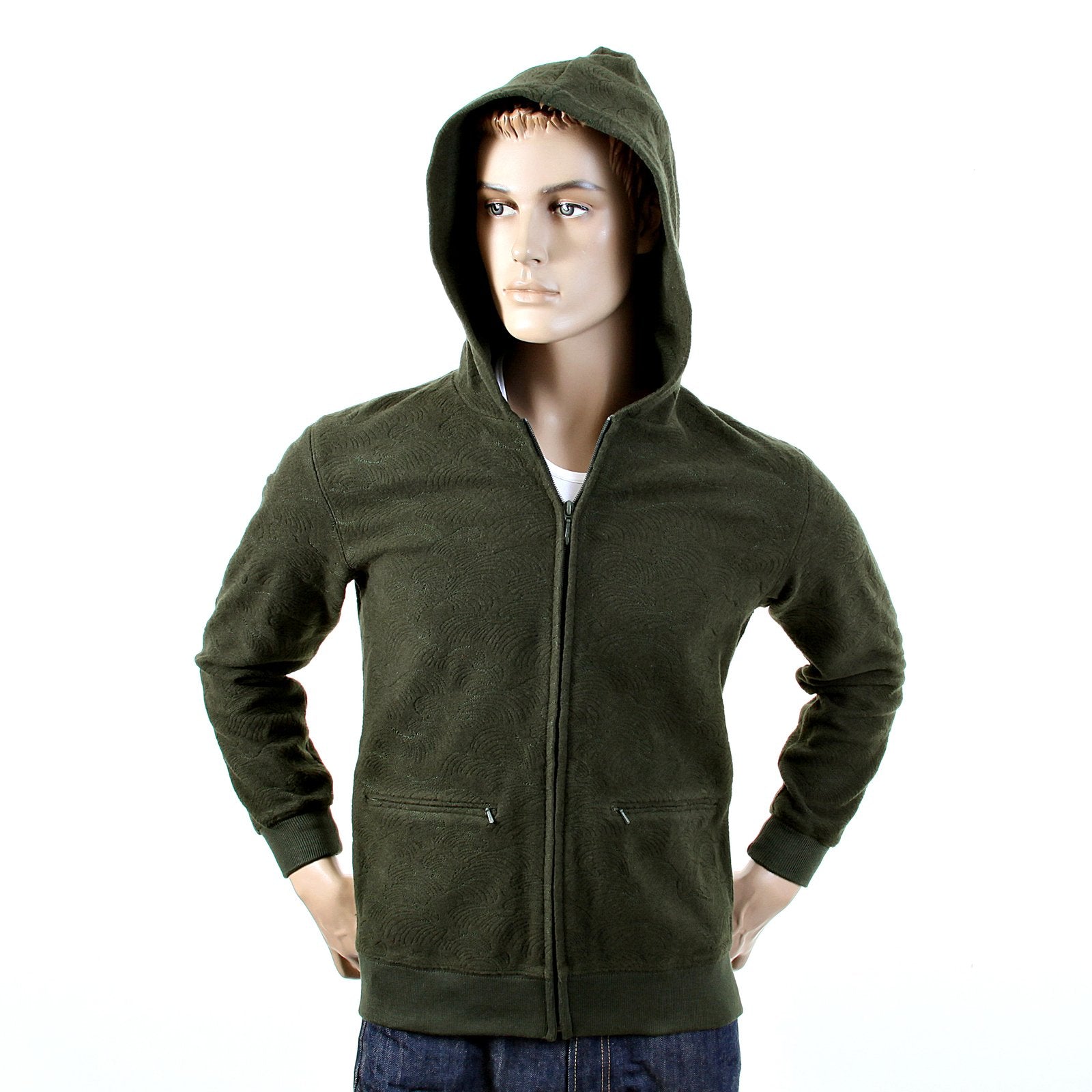 RMC MARTIN KSOHOH BOTTLE GREEN WOOL TSUNAMI WAVE R6MPJK492NDG ZIPPED HOODY JACKET MENS REDM1050