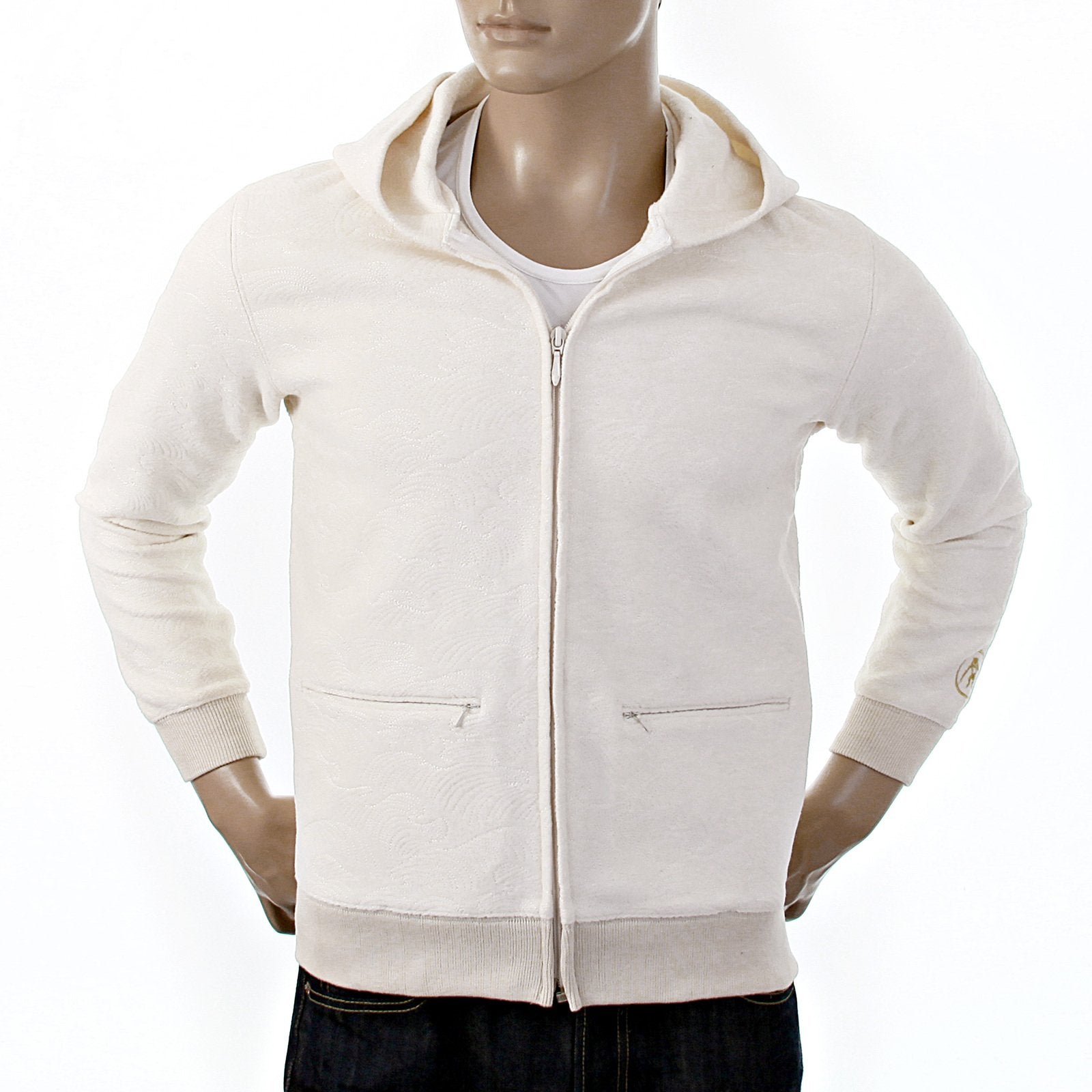 RMC JEANS MENS R6MPJK492WWH WOOL MIX REGULAR FIT HOODED ZIPPED JACKET TSUNAMI WAVE IN IVORY REDM1038