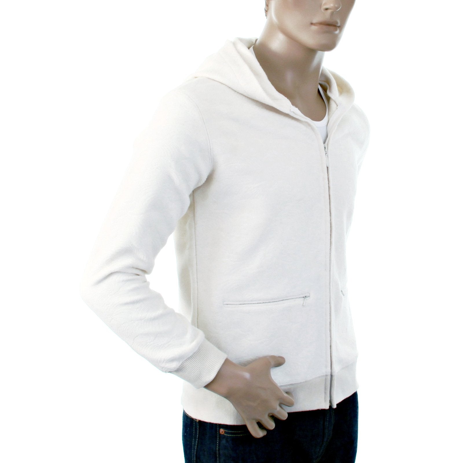 RMC JEANS MENS R6MPJK492WWH WOOL MIX REGULAR FIT HOODED ZIPPED JACKET TSUNAMI WAVE IN IVORY REDM1038