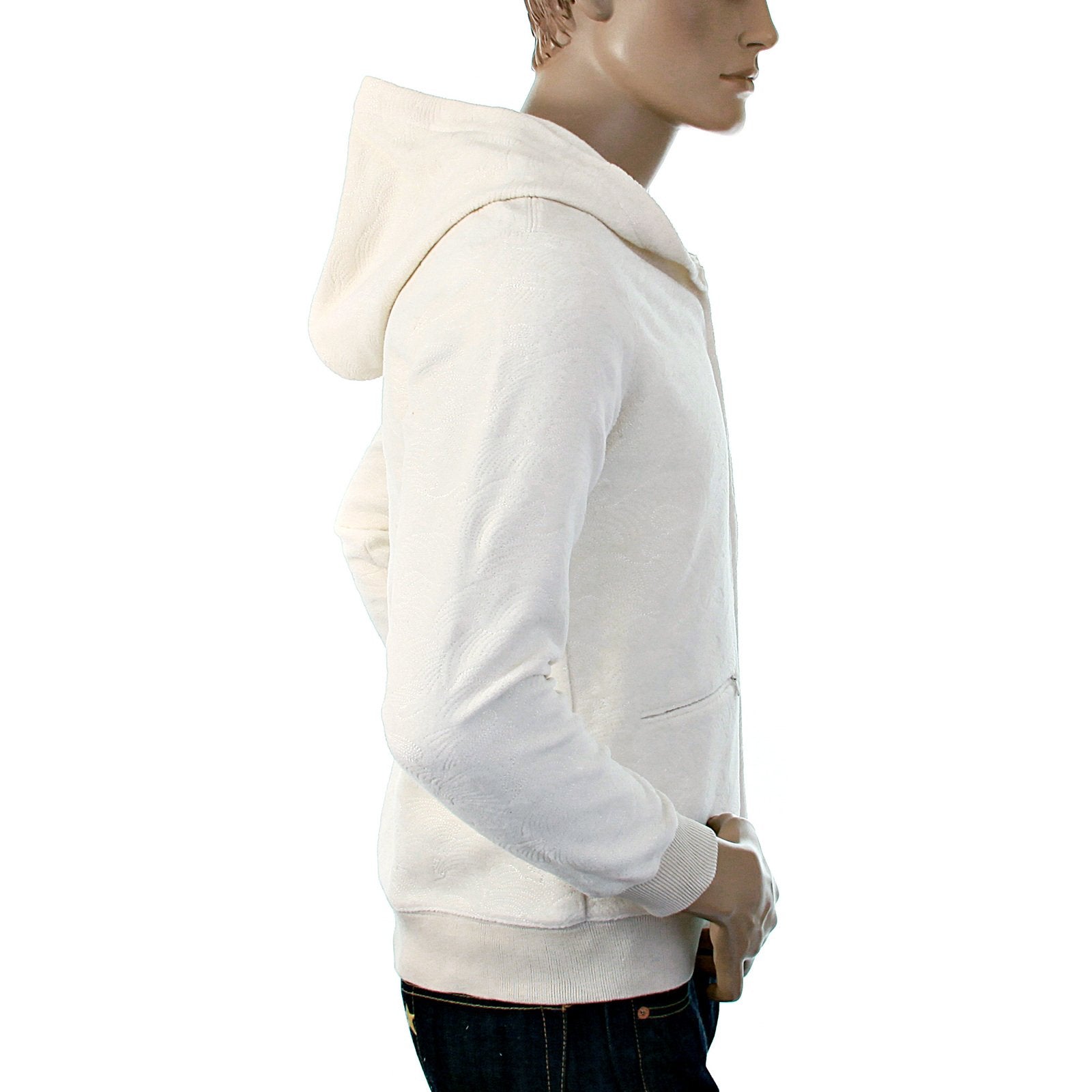 RMC JEANS MENS R6MPJK492WWH WOOL MIX REGULAR FIT HOODED ZIPPED JACKET TSUNAMI WAVE IN IVORY REDM1038