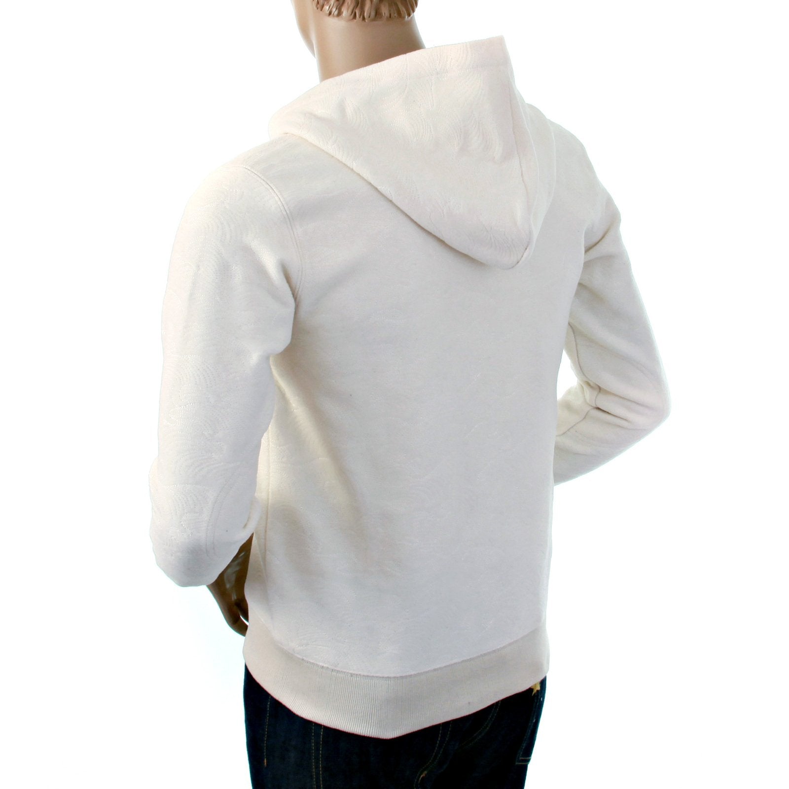 RMC JEANS MENS R6MPJK492WWH WOOL MIX REGULAR FIT HOODED ZIPPED JACKET TSUNAMI WAVE IN IVORY REDM1038