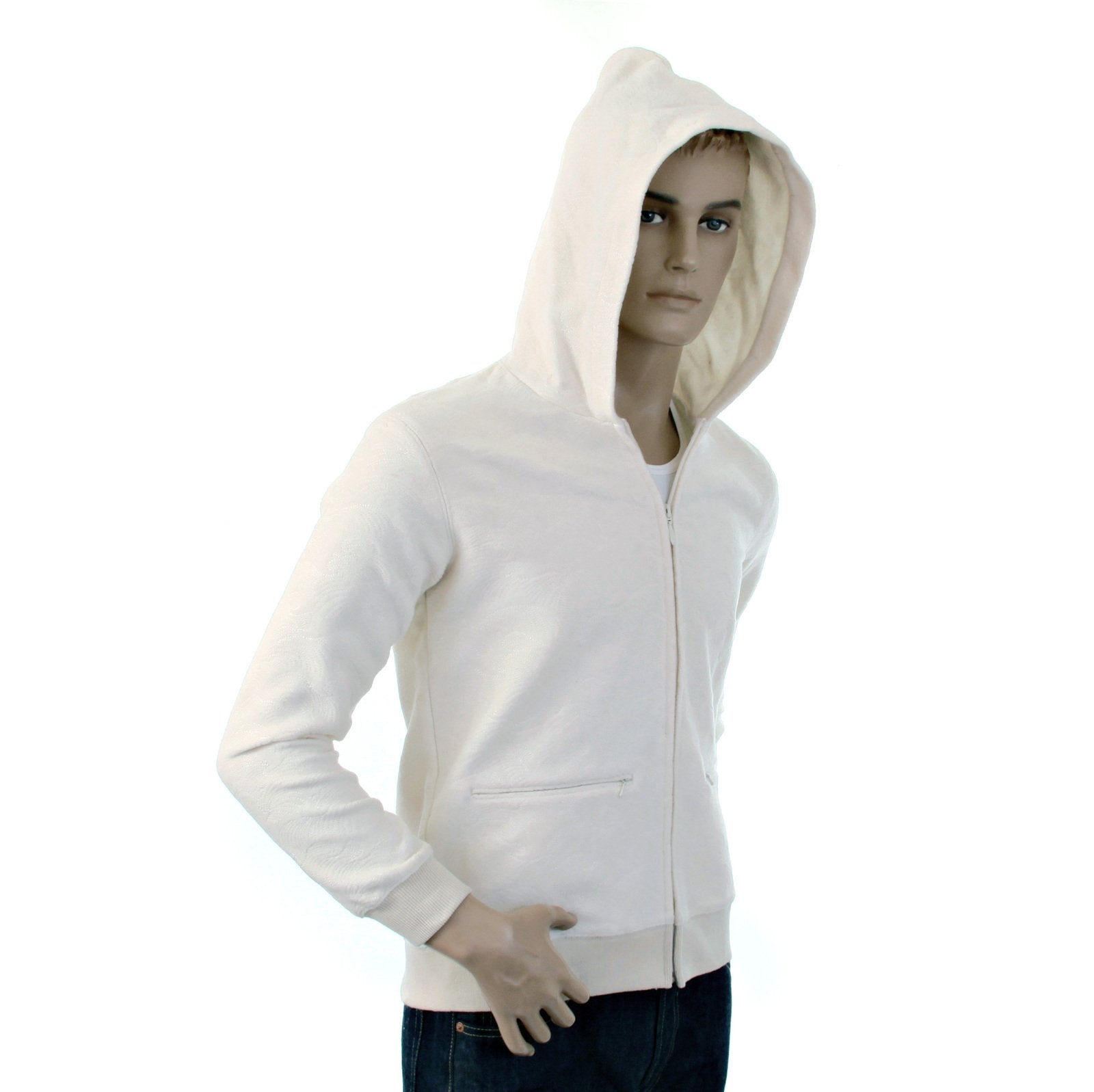 RMC JEANS MENS R6MPJK492WWH WOOL MIX REGULAR FIT HOODED ZIPPED JACKET TSUNAMI WAVE IN IVORY REDM1038