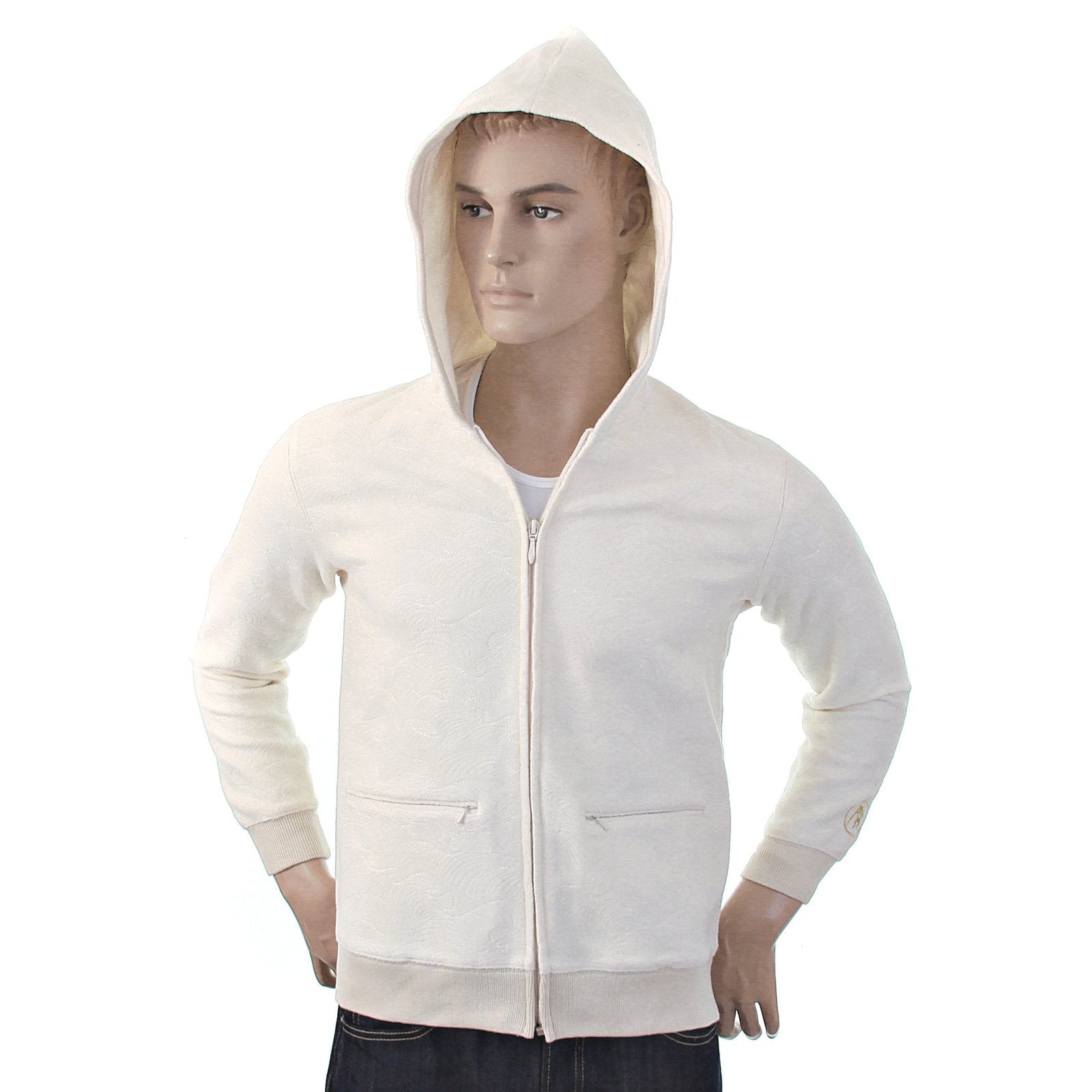 RMC JEANS MENS R6MPJK492WWH WOOL MIX REGULAR FIT HOODED ZIPPED JACKET TSUNAMI WAVE IN IVORY REDM1038