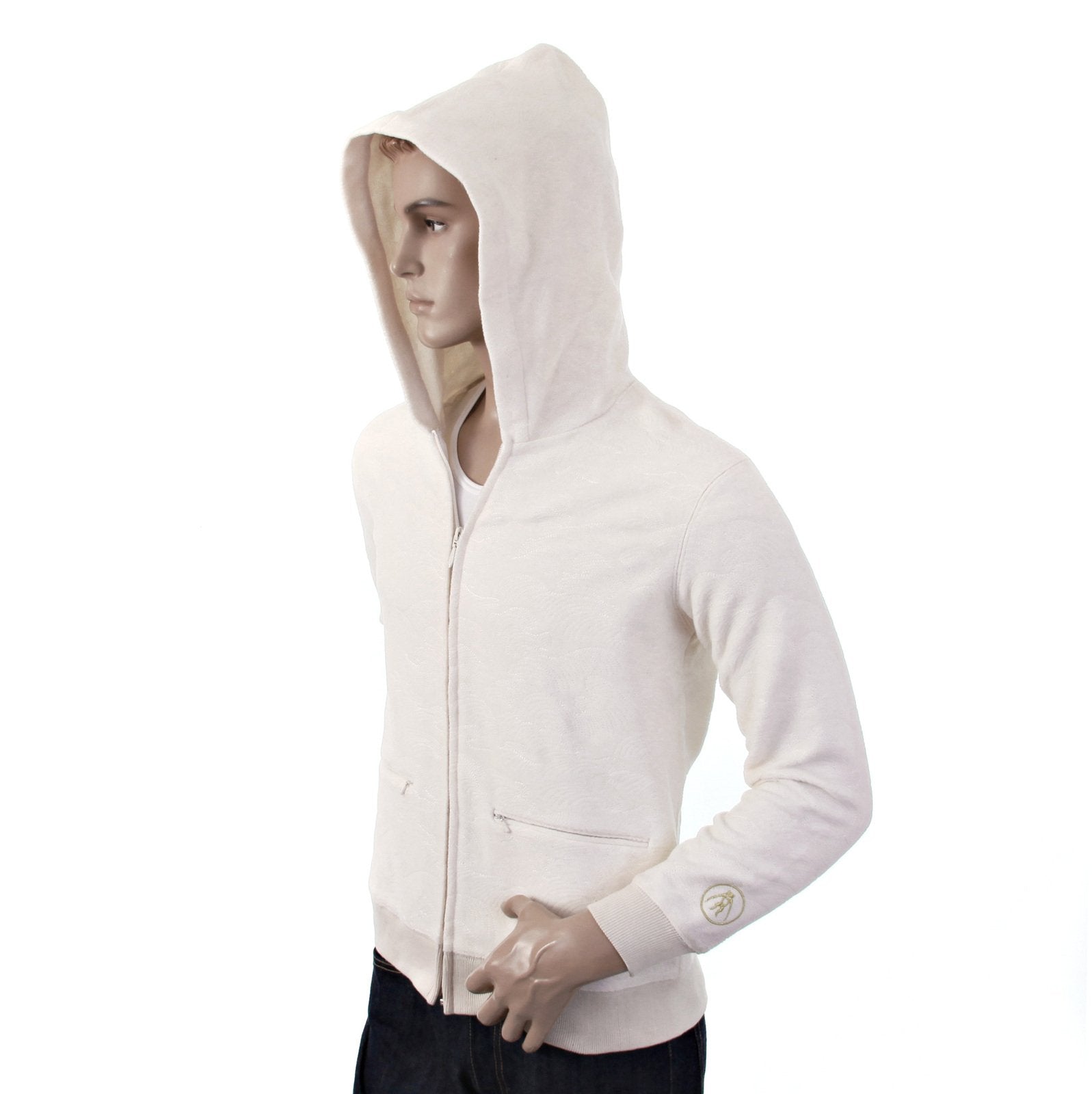 RMC JEANS MENS R6MPJK492WWH WOOL MIX REGULAR FIT HOODED ZIPPED JACKET TSUNAMI WAVE IN IVORY REDM1038