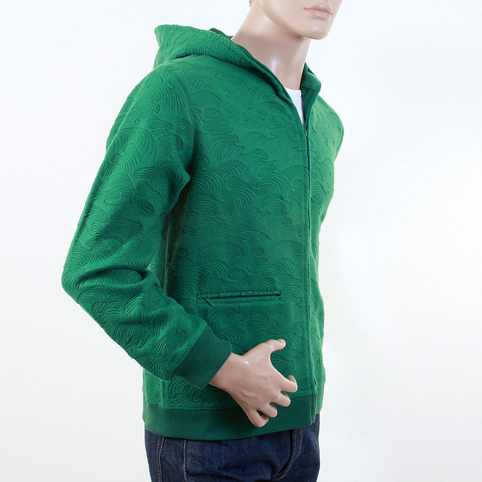 RMC R6JKTSUNAMIE MENS TSUNAMI WAVE EMBROIDERED LARGE FITTING ZIPPED HOODED SWEATSHIRT IN EMERALD GREEN REM1051