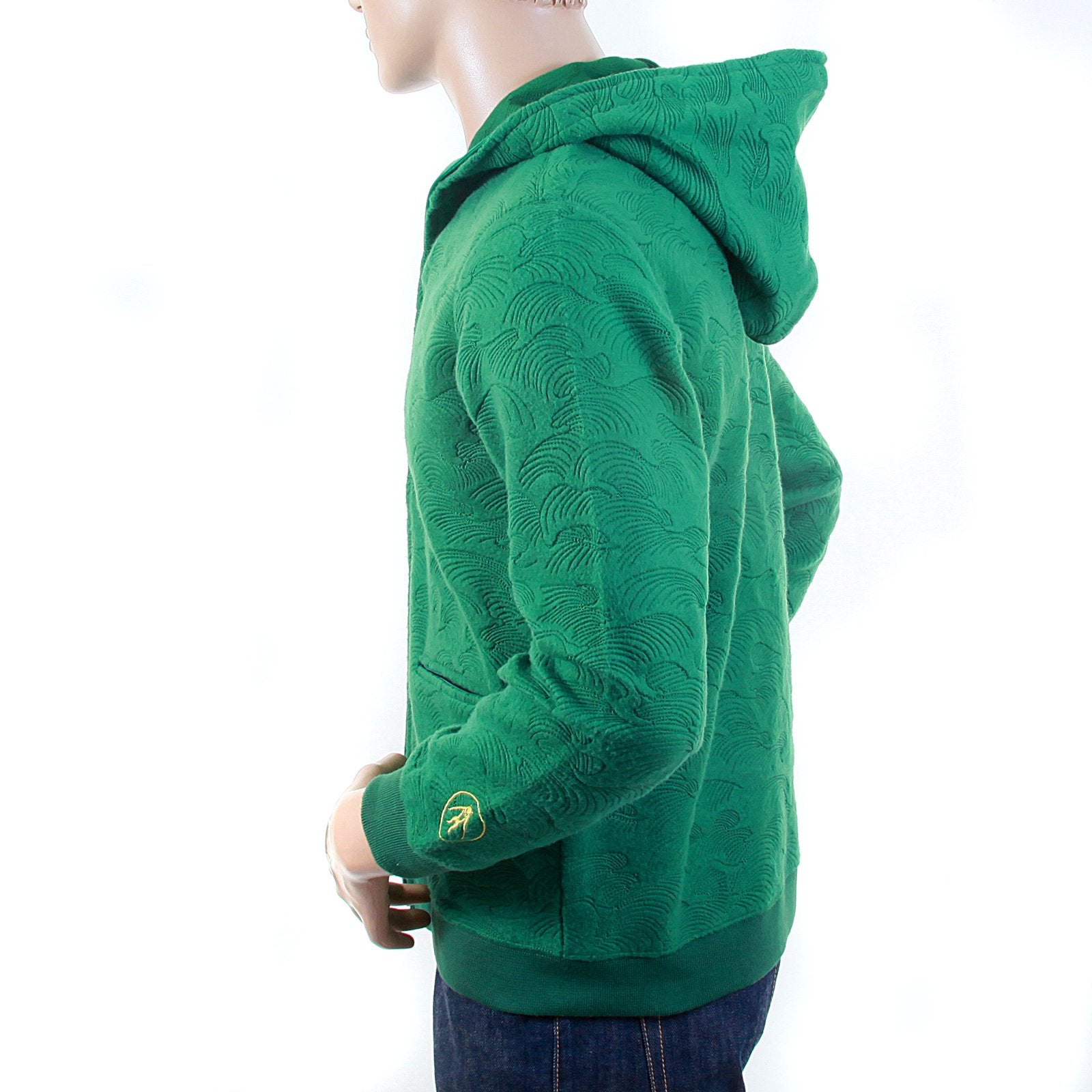 RMC R6JKTSUNAMIE MENS TSUNAMI WAVE EMBROIDERED LARGE FITTING ZIPPED HOODED SWEATSHIRT IN EMERALD GREEN REM1051