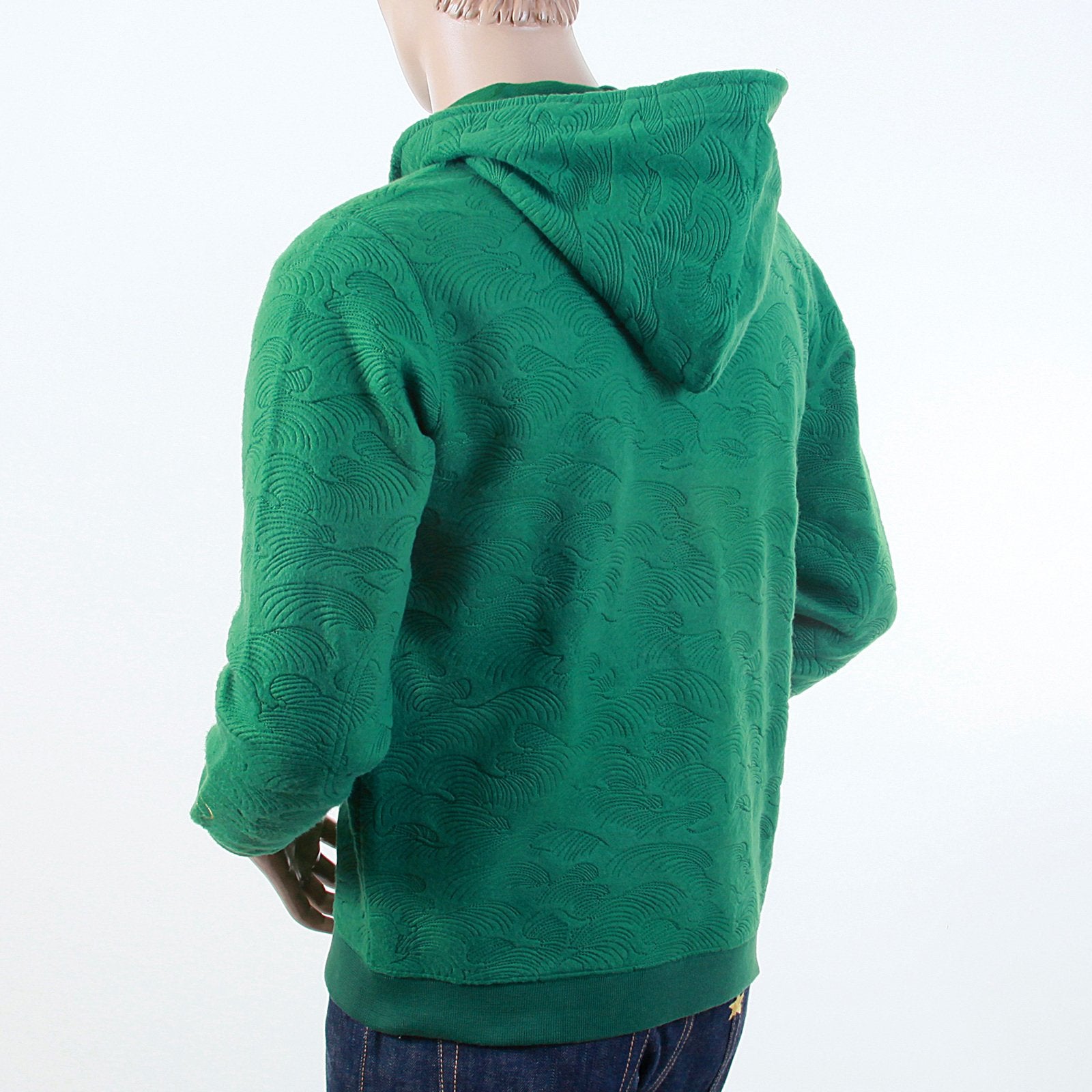 RMC R6JKTSUNAMIE MENS TSUNAMI WAVE EMBROIDERED LARGE FITTING ZIPPED HOODED SWEATSHIRT IN EMERALD GREEN REM1051